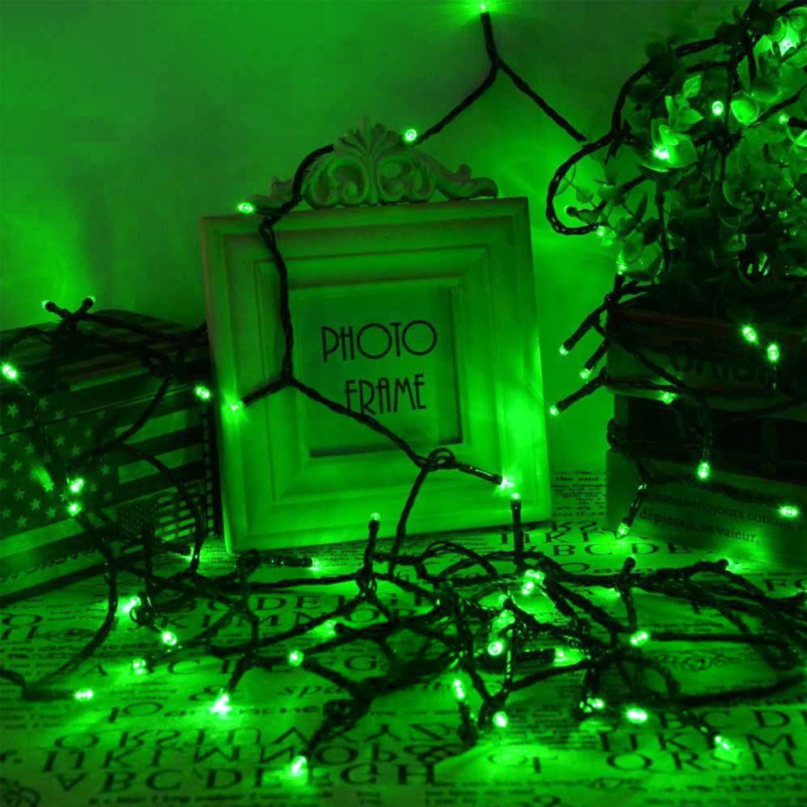 YIQU 200 LED Christmas String Lights, Green Wire, 8 Modes, Indoor/Outdoor, Model MLS-D29V6WUC-O