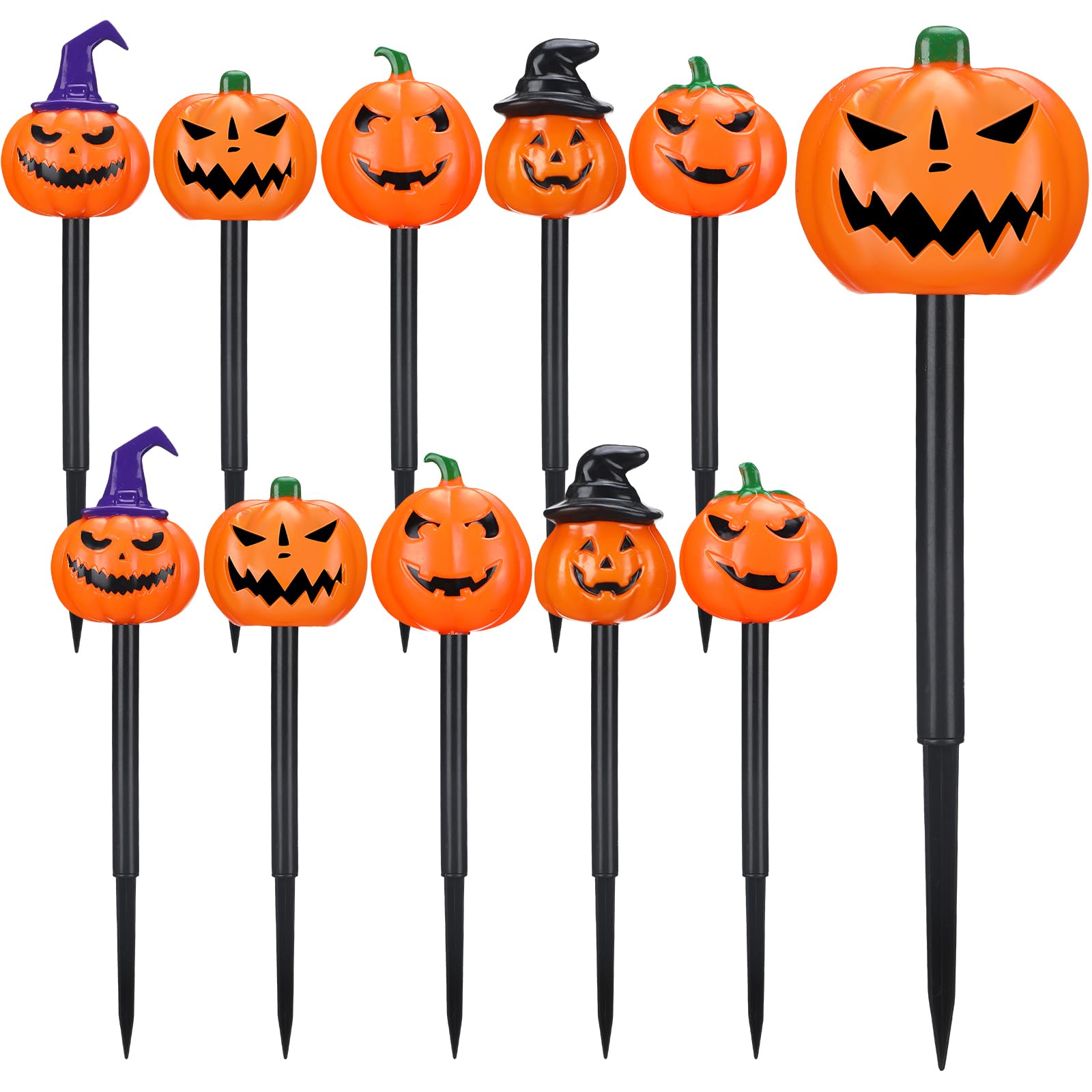 Retisee 10 Pcs Halloween Pumpkin Solar Lights Stakes Pumpkin Pathway Lights Outdoor Halloween Decoration Outdoor for Lawn Party