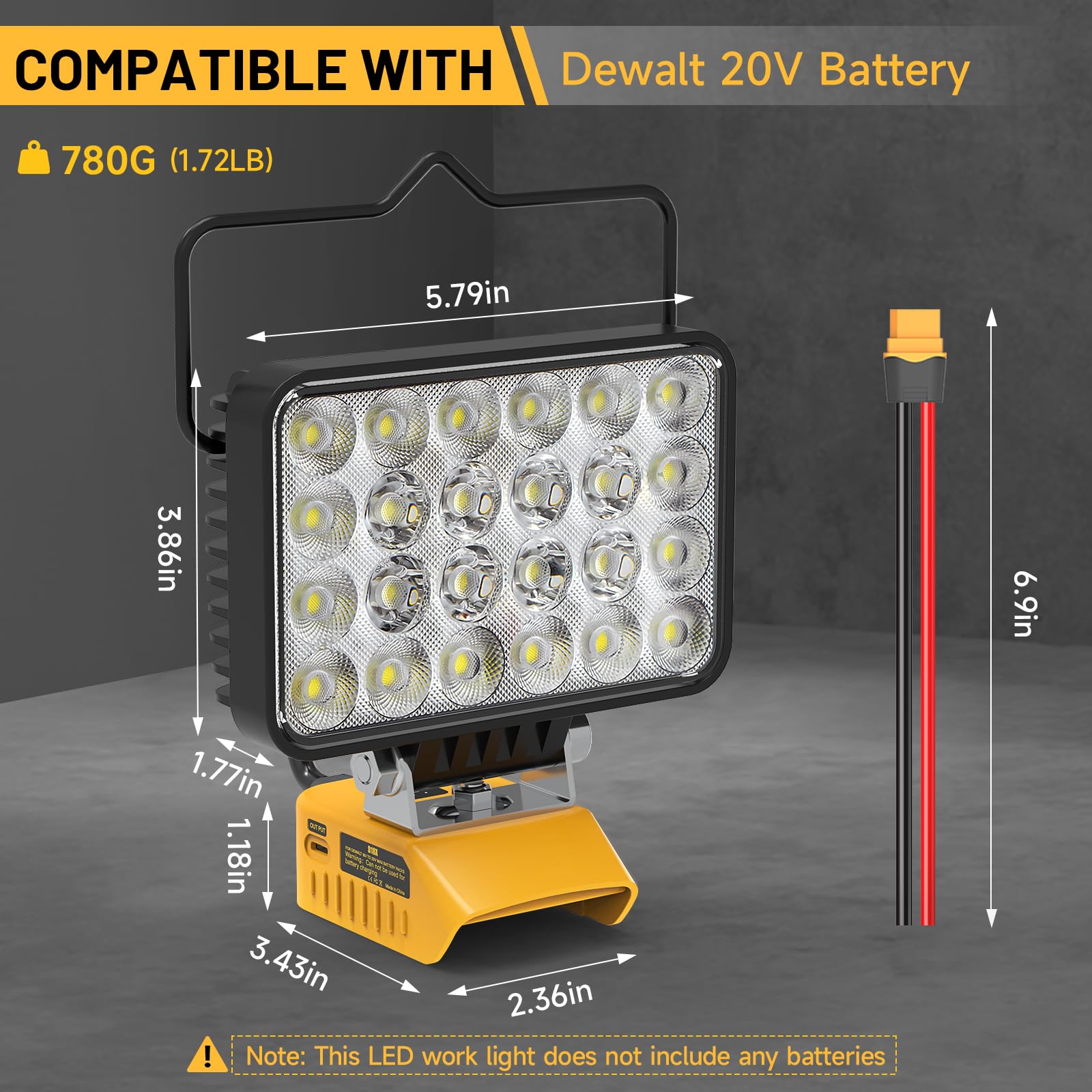 Azocek New Upgrade Led Work Light Compatible With Dewalt 20V Battery, 72W 7200Lm Flashlight, 20V Battery Cordless Work Light Wit