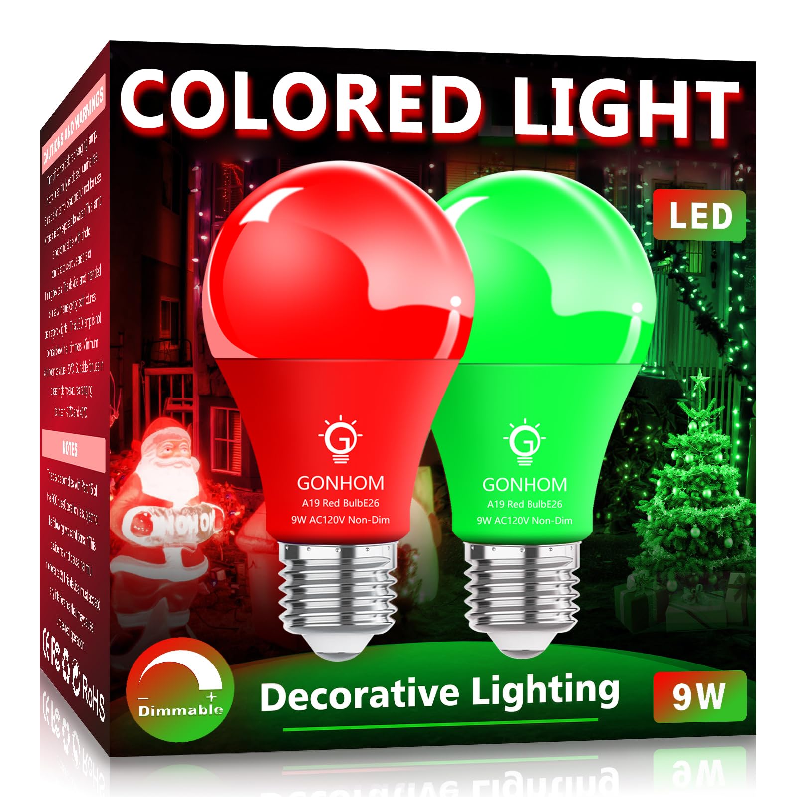 Gonhom 2 Pack A19 Led Red Green Light Bulb 9 Watt Red Lights Equivalent 100 Watt Colored Light Bulbs E26 Base For Party Decoration  Holiday Lighting Halloween Light Bulbs