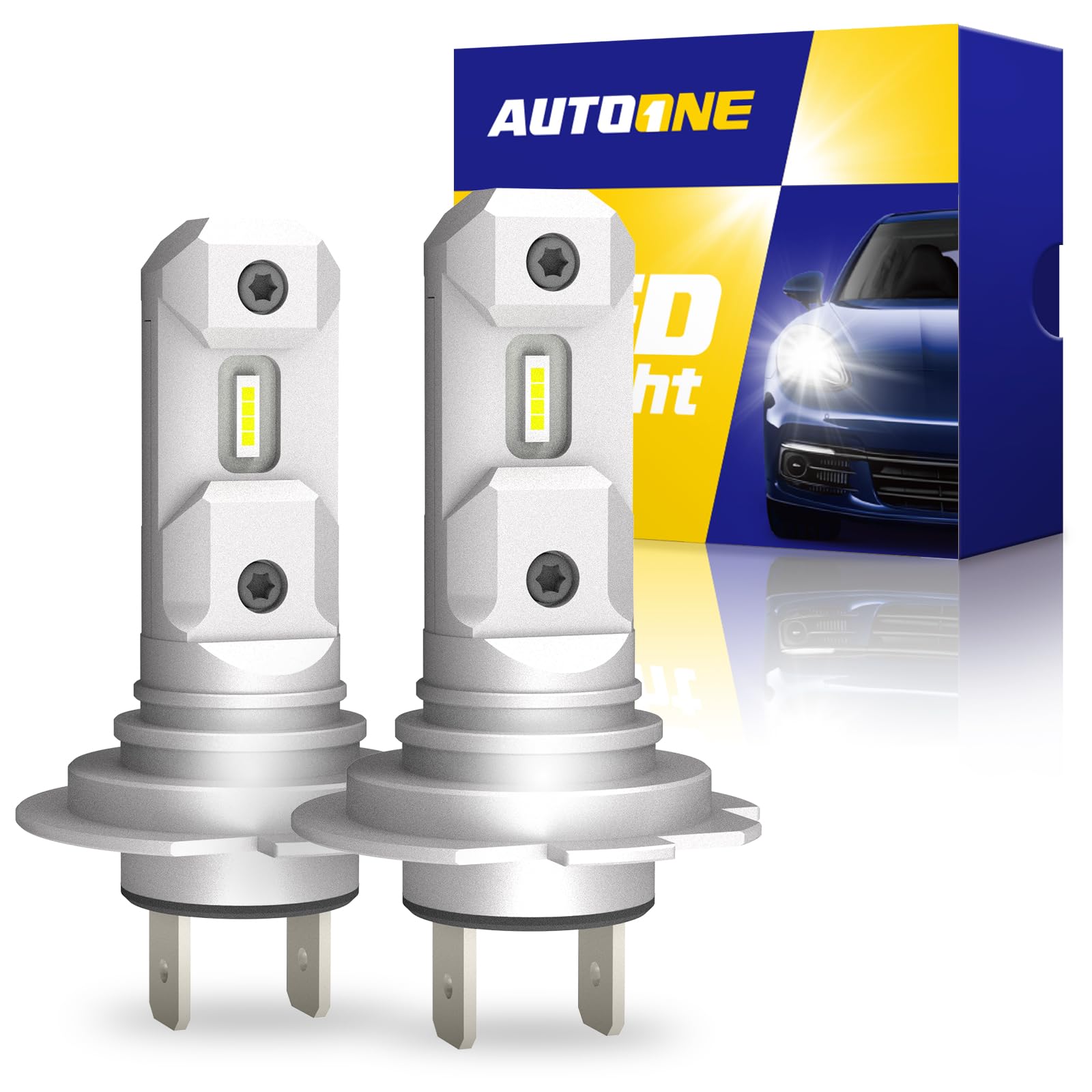 AUTOONE H7 Bulbs, 6500K Super Bright, Mini 1:1 Halogen Size, Plug and Play, Fanless, Pack of 2