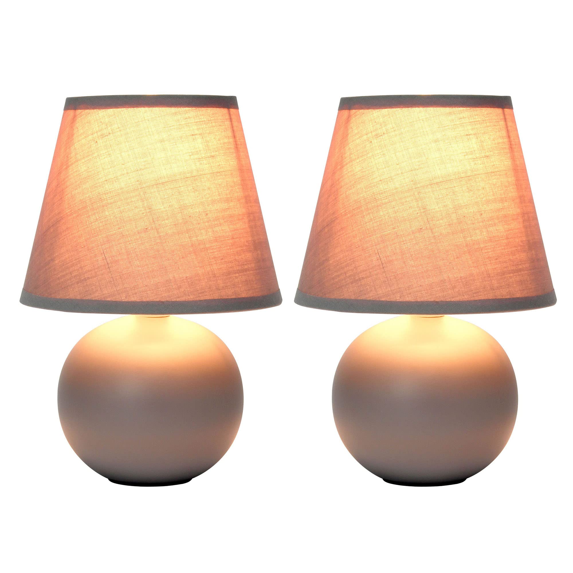 Creekwood Home Gray Ceramic Orb Base Table Lamp Set, 8.66&quot; With Drum Shade, 2-Pack