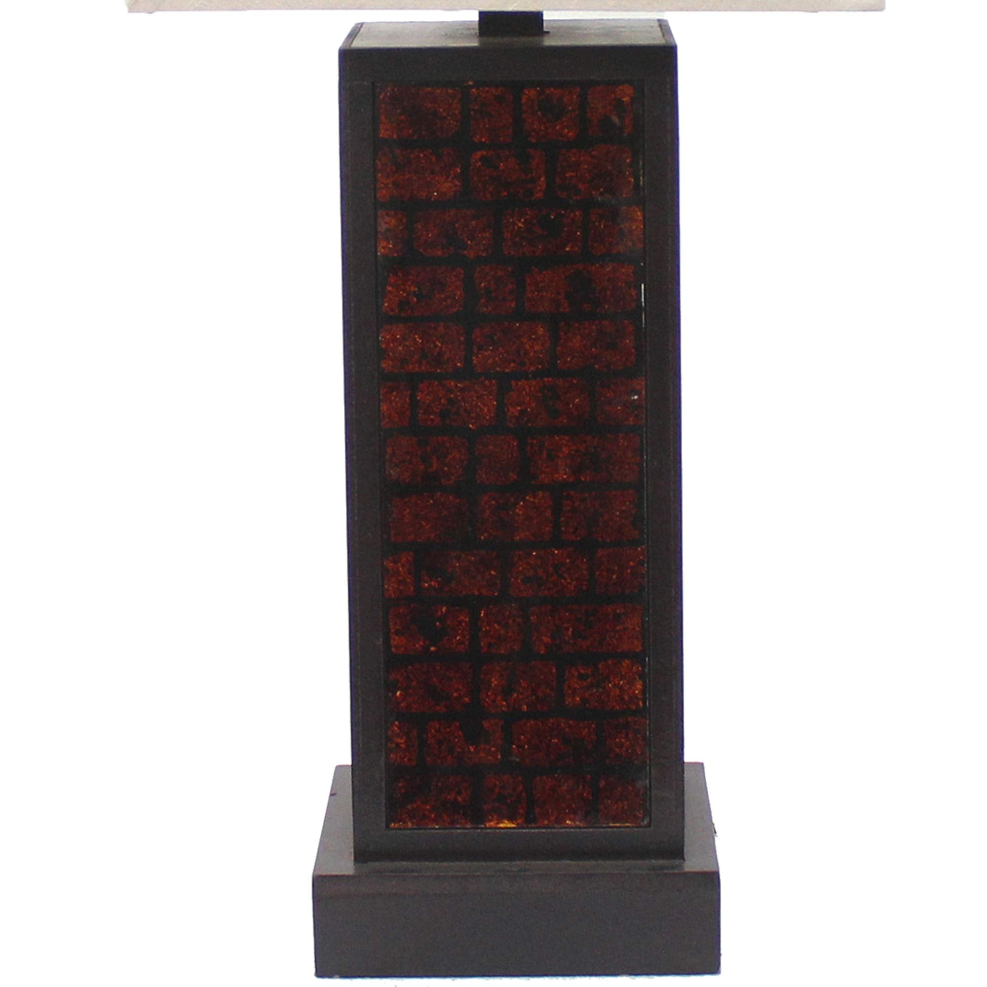 Benzara Rectangular Metal Frame Table Lamp, Brick Pattern, Beige and Brown, Model BM217240
