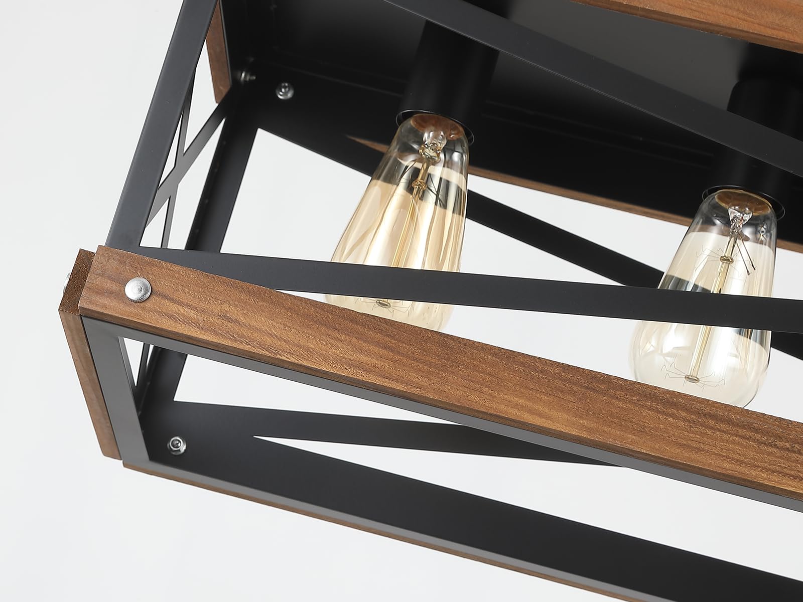 Rustic Farmhouse Wood Kitchen Island Lighting  6 Lights Rectangular Pendant Light Fixture  Adjustable Chain Oak Wood And Metal Linear Chandelier For Dining Room Kitchen Island Farmhouse  Black