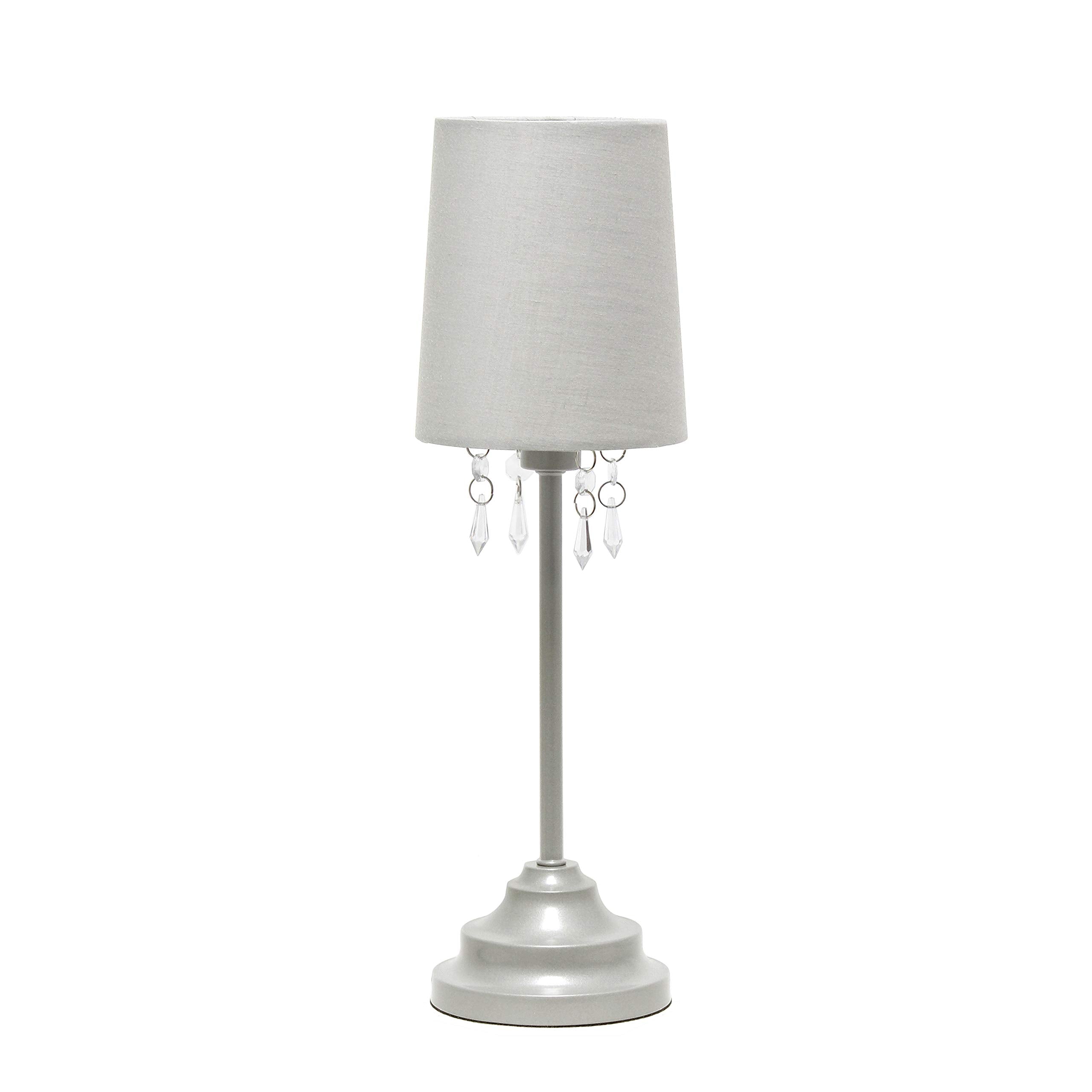 Simple Designs Lt3018-Gry Table Lamp With Fabric Shade And Hanging Acrylic Beads, Gray