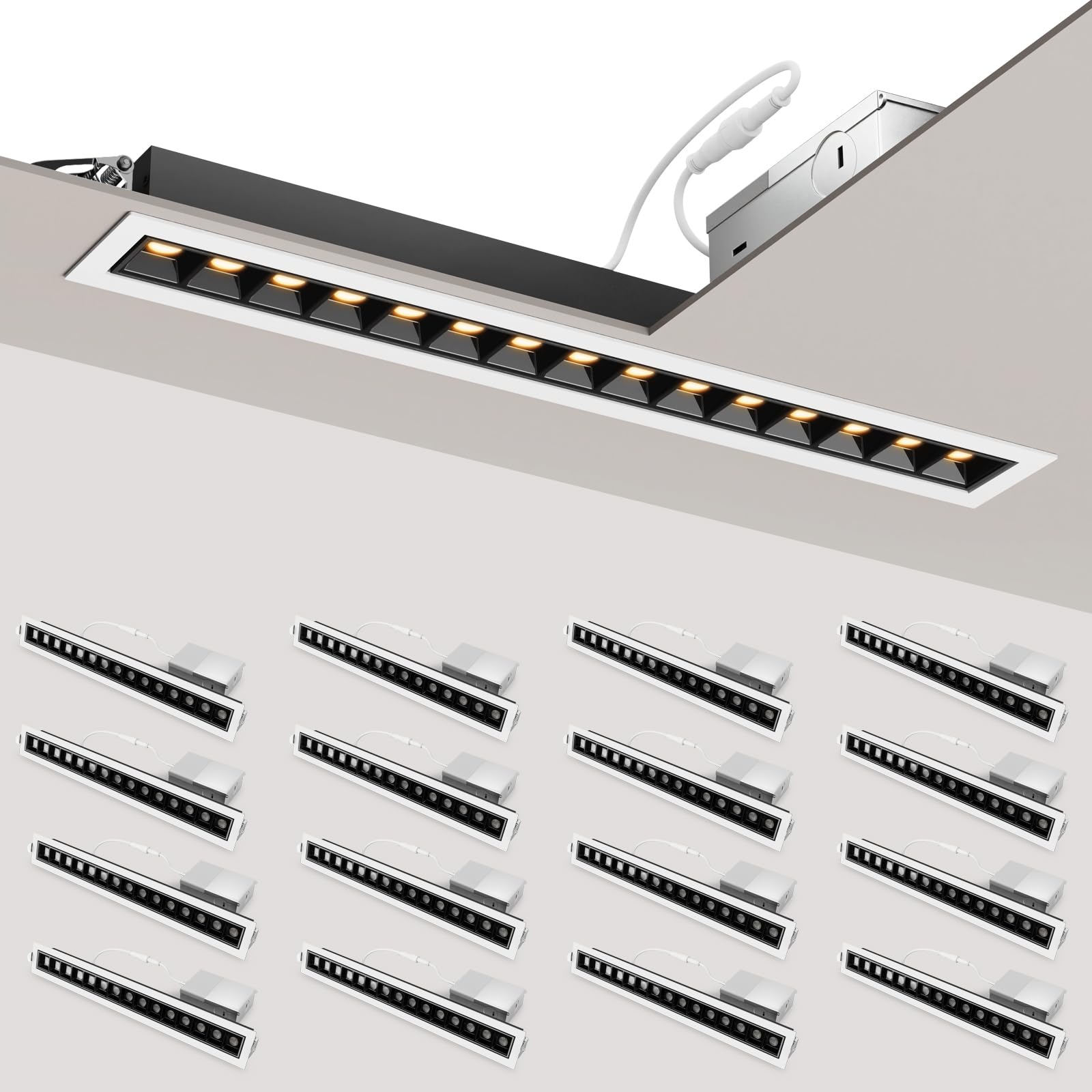 SCON 15W Linear LED Recessed Spotlight 16-Pack, 5 CCT 3000-6500K Aluminum LED Linear Light, Downlight with Trim, Paired with Dri