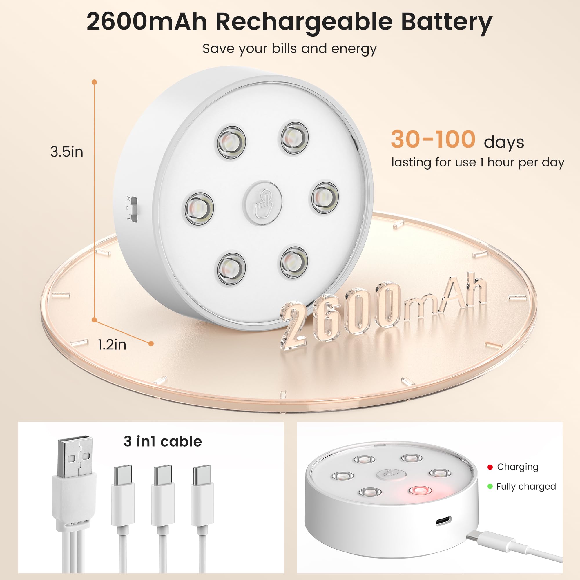 Rechargeable Under Cabinet Lighting Puck Lights With 2.4G Remote 2600Mah Sync And Groupable Color Changing Magnetic Stick On Tap