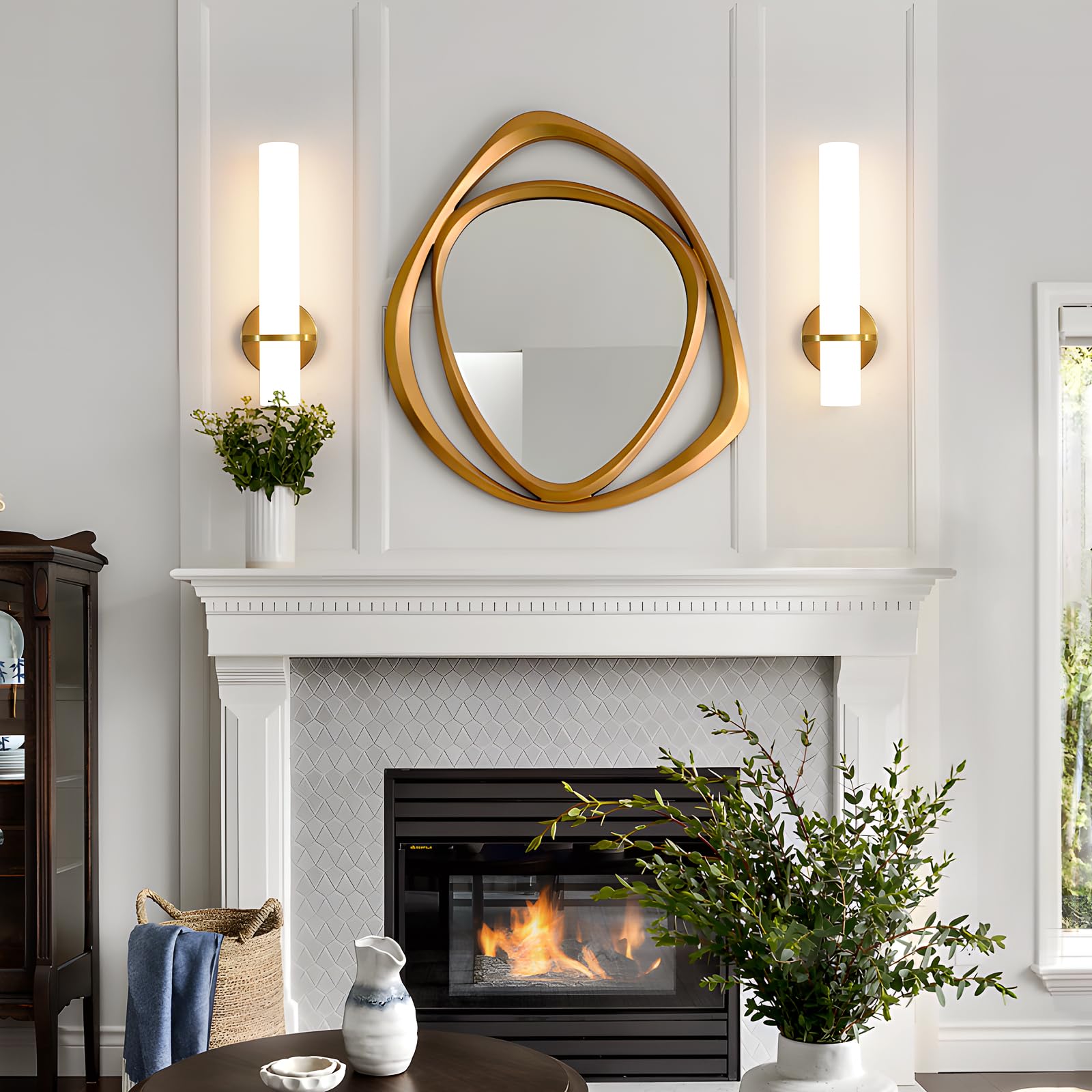 AIJIASI Gold Wall Sconces Set of Two, 15W Dimmable LED Bathroom Vanity Light, Acrylic Lampshade, Model 8001WL-14GD-US-2P