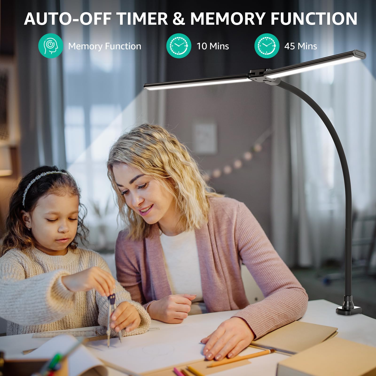 Shinetech Led Desk Lamp For Home Office, 4000K Neutral White Double Head Architect Task Lamps With Clamp, Dimmable Adjustable Fl