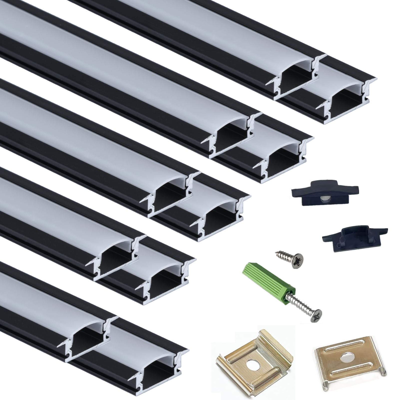 THMOOTHER 10-Pack 3.3FT/1M LED Strip Aluminum Channel Diffuser,Collar Shape Tape Light Under Cabinet Floating Shelf Alcove Recessed 25X7MM Matte Black Anodized Track, Milky Cover Concave Slot Profile