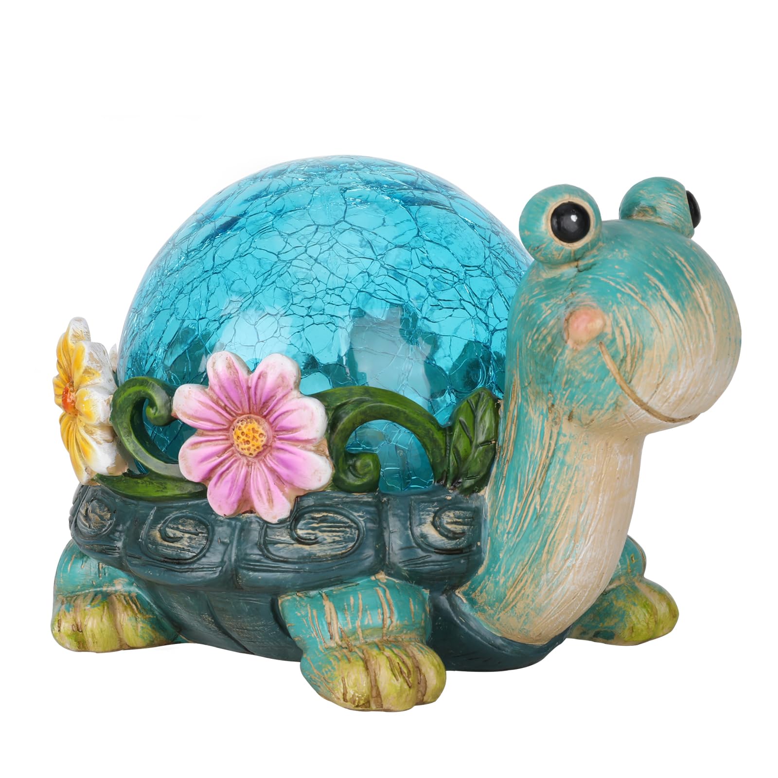 Afirst Solar Garden Statues Outdoor Figurines - Turtle Lawn Ornament with Solar Lights Cracked Glass Outdoor Decor for Patio Yar