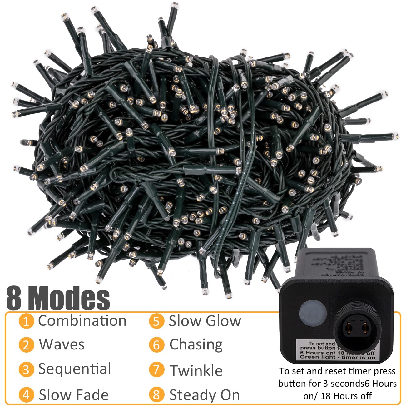 Ogrmar 49 Ft 500 Led Christmas Cluster Lights 8 Modes Christmas String Lights With Timer Function & Connectable For Xmas Home Garden Wedding Party Xmas Tree Indoor Outdoor Decor (500  Warm White)