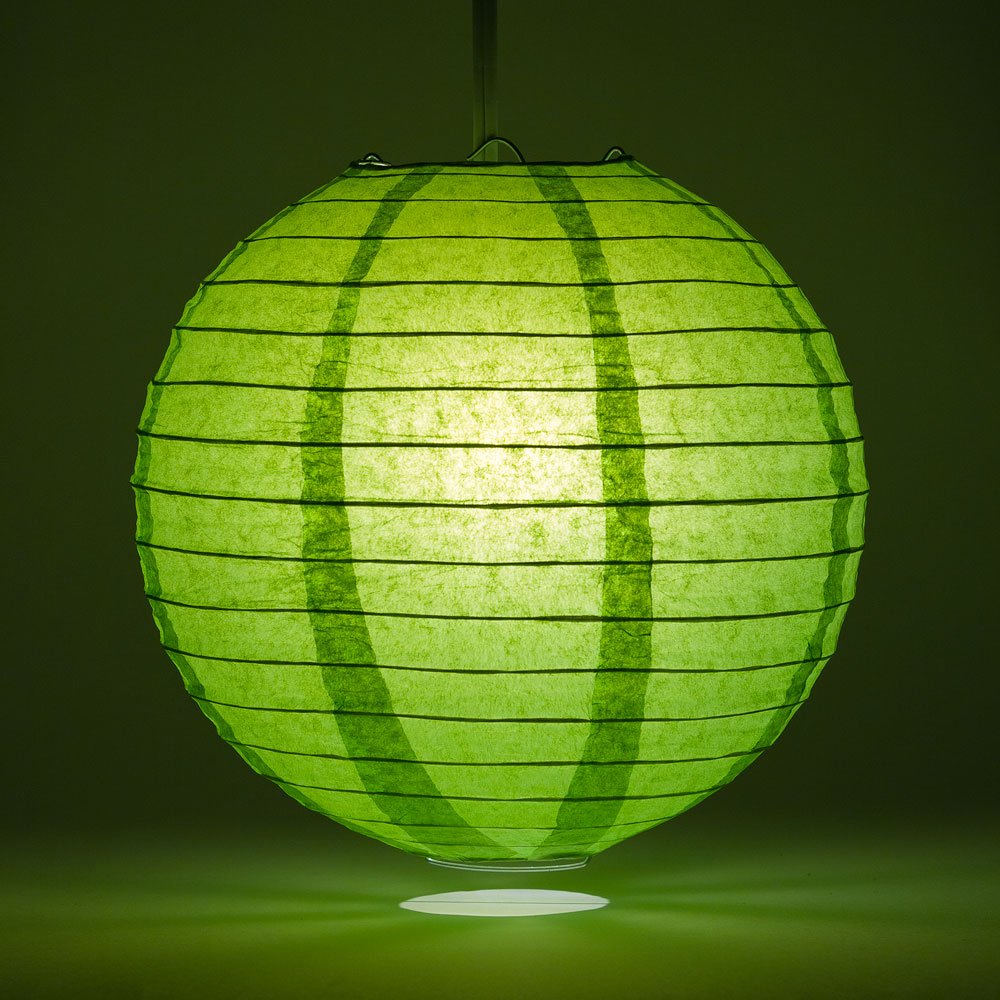 Luna Bazaar Premium Paper Lantern Lamp Shade (12-Inch, Parallel Ribbed, Grass Green) - Chinese/Japanese Hanging Decoration - For