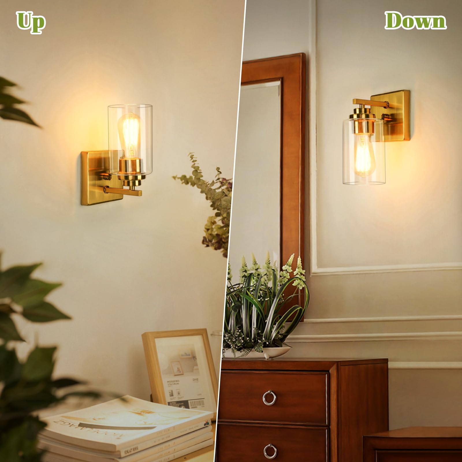 Wall Sconces, Gold Bathroom Light Fixtures, Modern Vanity Lights, Sconces Wall Lighting With Clear Glass, Sconces Wall Decor Set