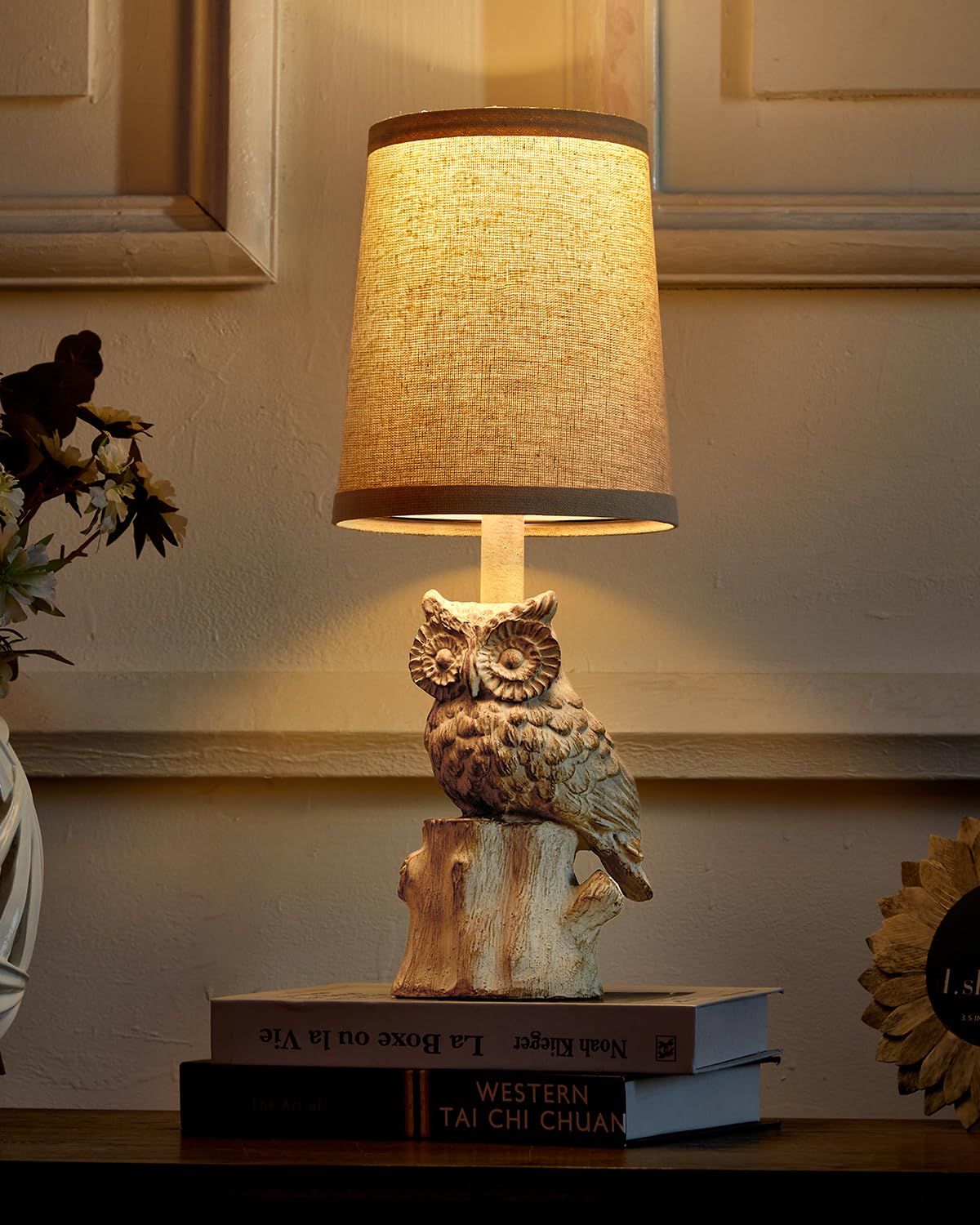 G-Safava 14.25'' Small Table Lamp For Living Room Farmhouse Bedside Resin Single Lamp With White Owl Lamp Shape For Bedroom Retr