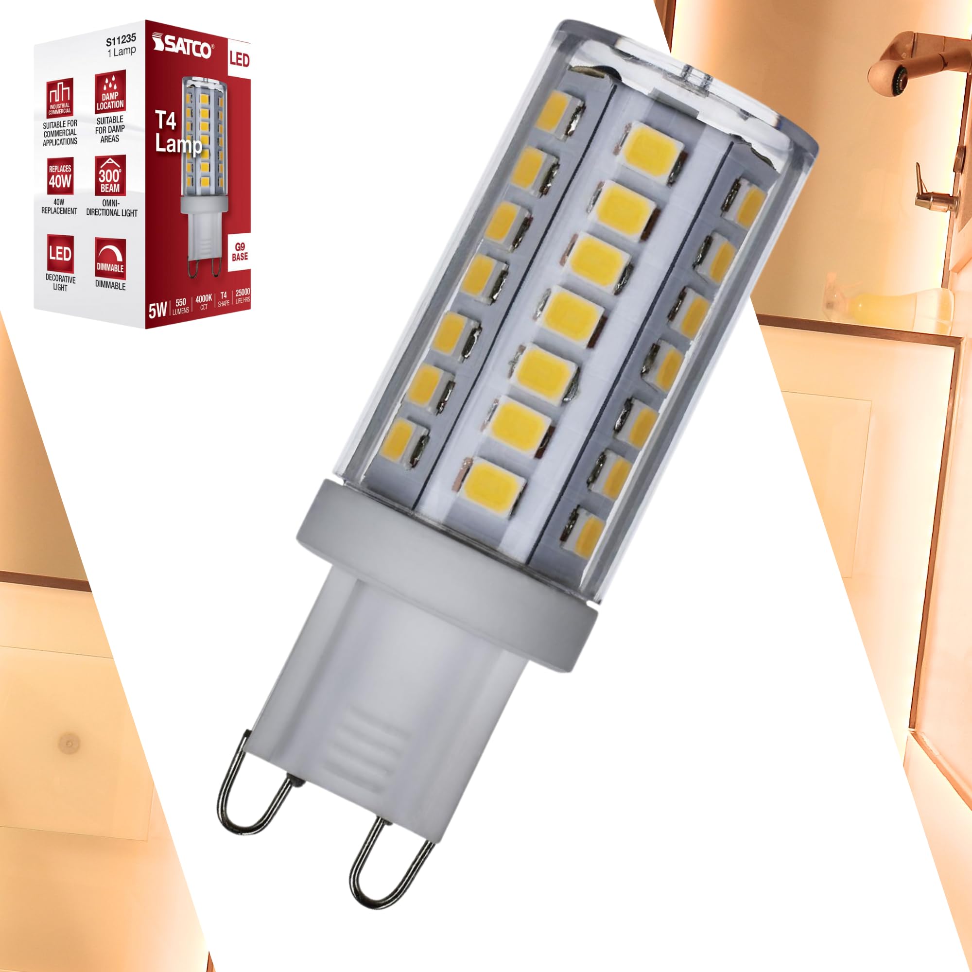 Satco 11235-5W/LED/G9/840/CL/120V/DIM (S11235) LED Bi Pin Halogen Replacements