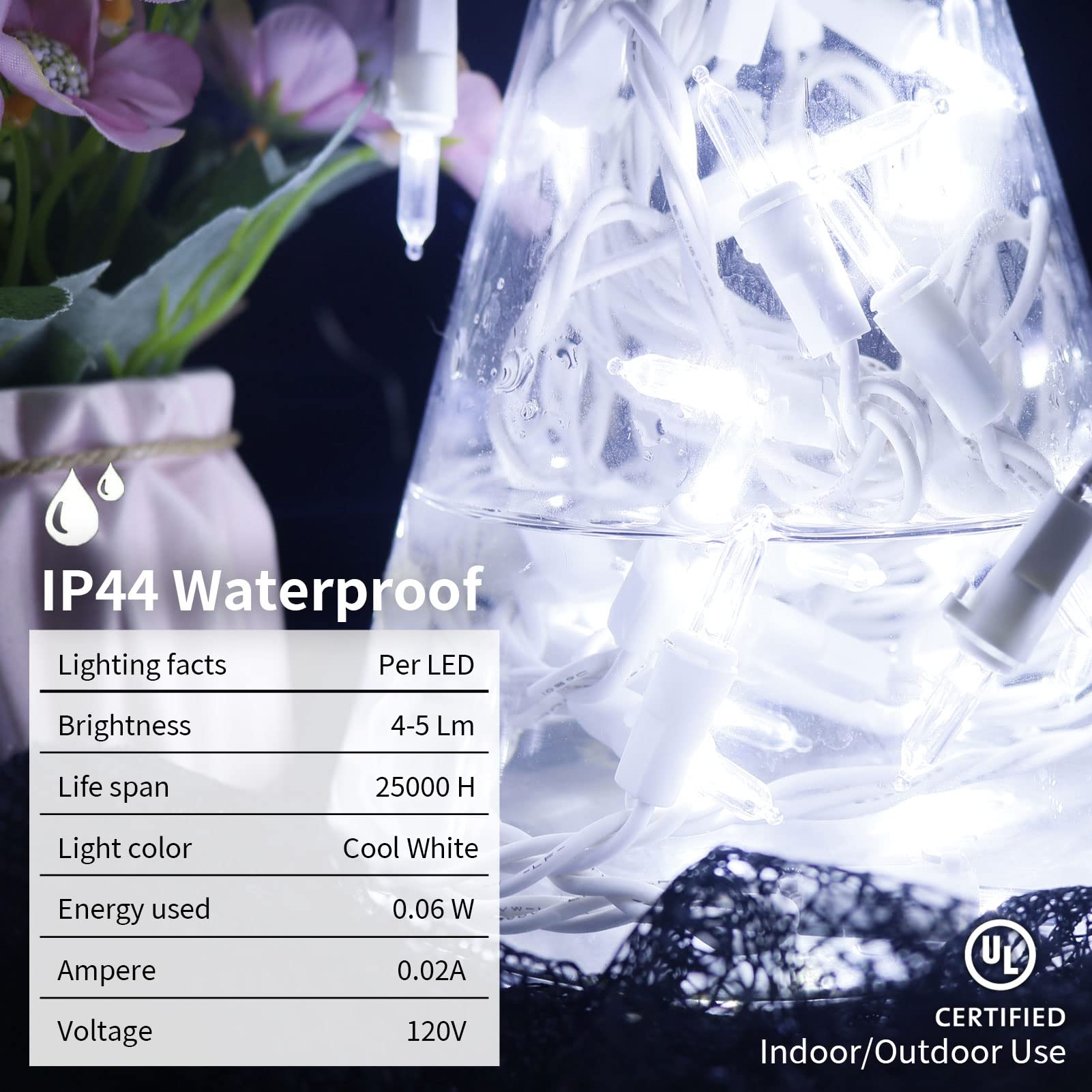 Multi-Sparking Cool White Christmas Lights (11 Feet, 35 Count) - Led Christmas Tree Lights White Wire, Mini String Lights For Indoor And Outdoor Christmas Decorations