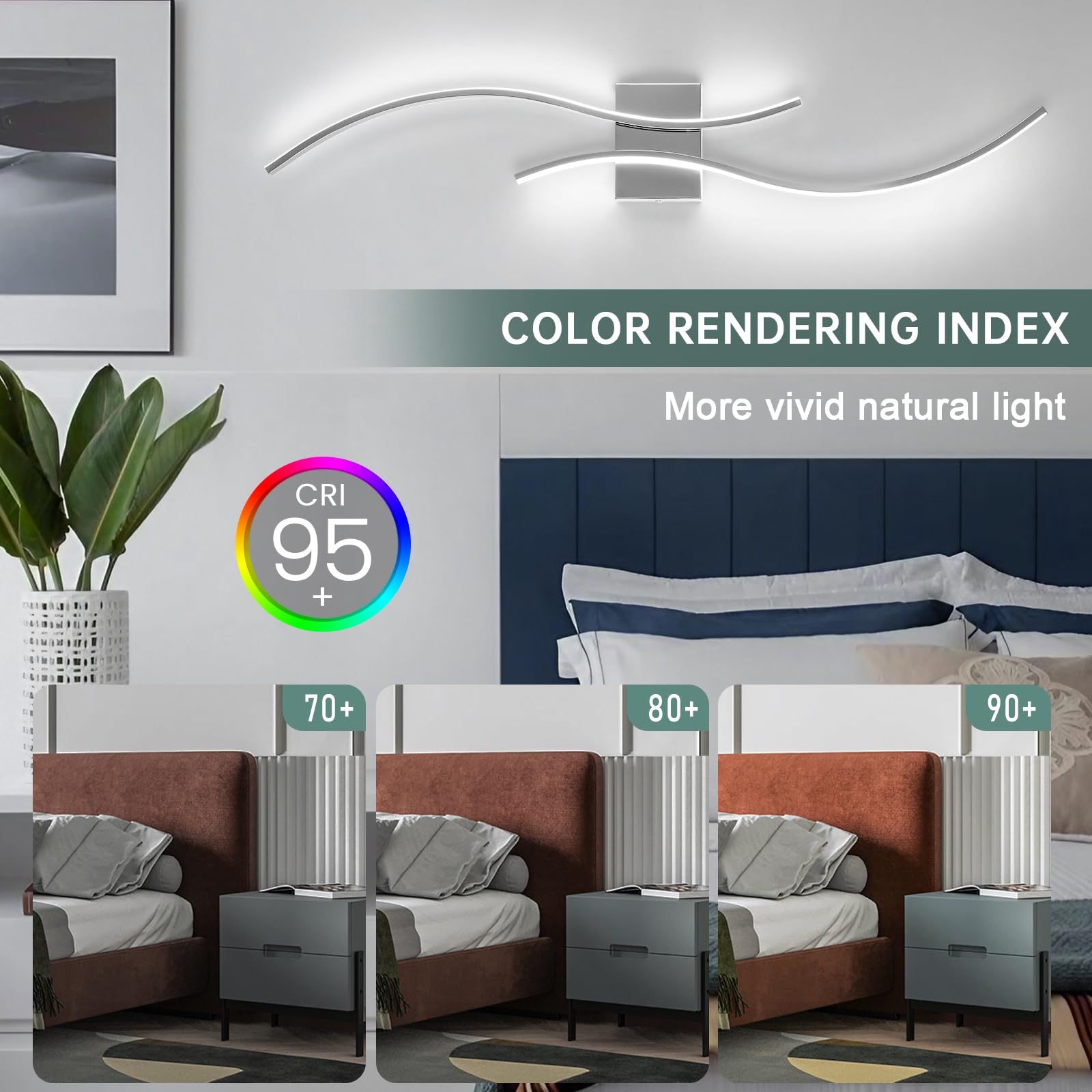 Caneoe Modern Wall Sconce Set Of Two With Remote Control, Dimmable Indoor Led Wall Sconce Lighting Set Of 2, 39 Inch Wall Light