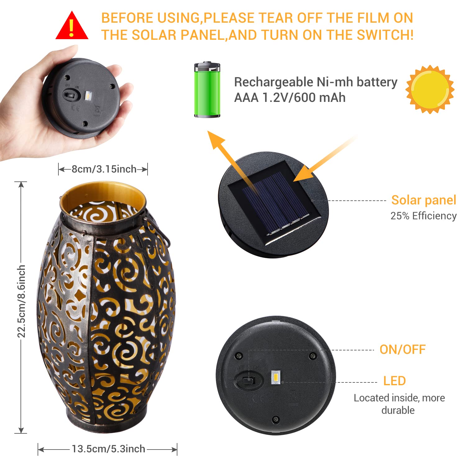 OxyLED Solar Lanterns Outdoor, Waterproof LED Hanging Lights, 2 Pack, Bronze Metal, Model WDSM017
