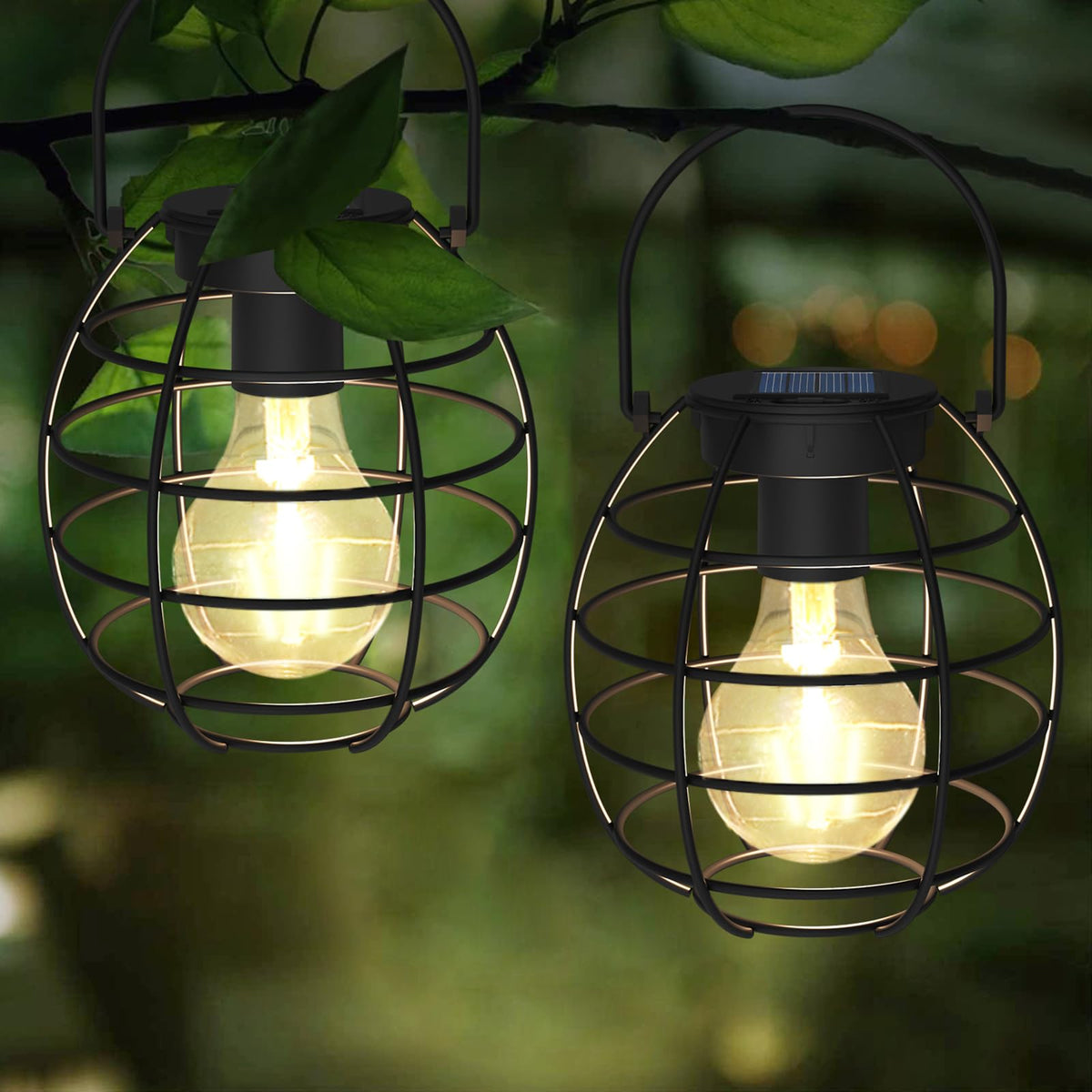 2 Pack Solar Lights Lanterns Outdoor, Upgraded Hanging Metal Solar Lights Waterproof Outside Decorative Lanterns with Handle for
