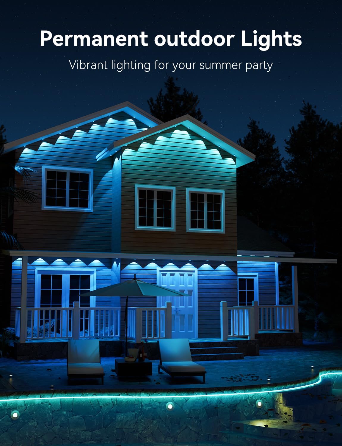 lemonrole RGB Outdoor Lights 400FT with App Control, IP67 Waterproof, Multicolor Eaves Lighting for Christmas & Holiday Decor