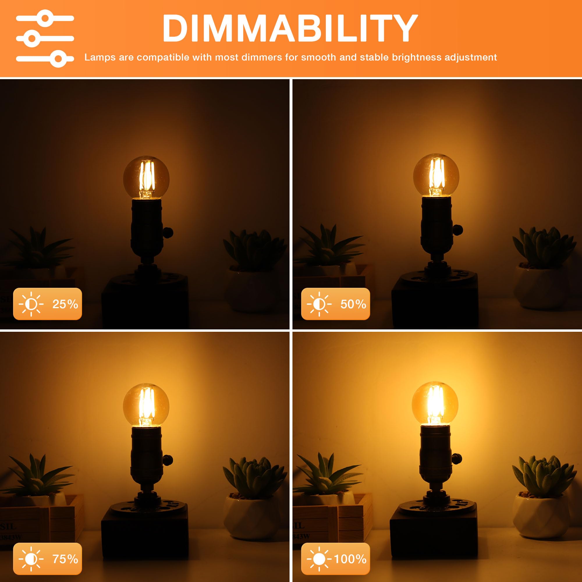 Tobegreat G16.5 Led Light Bulbs G50 Dimmable Globe Light Bulbs 4W(40 Watt Equivalent) 2700K Warm White 400Lm Candelabra Chandeli