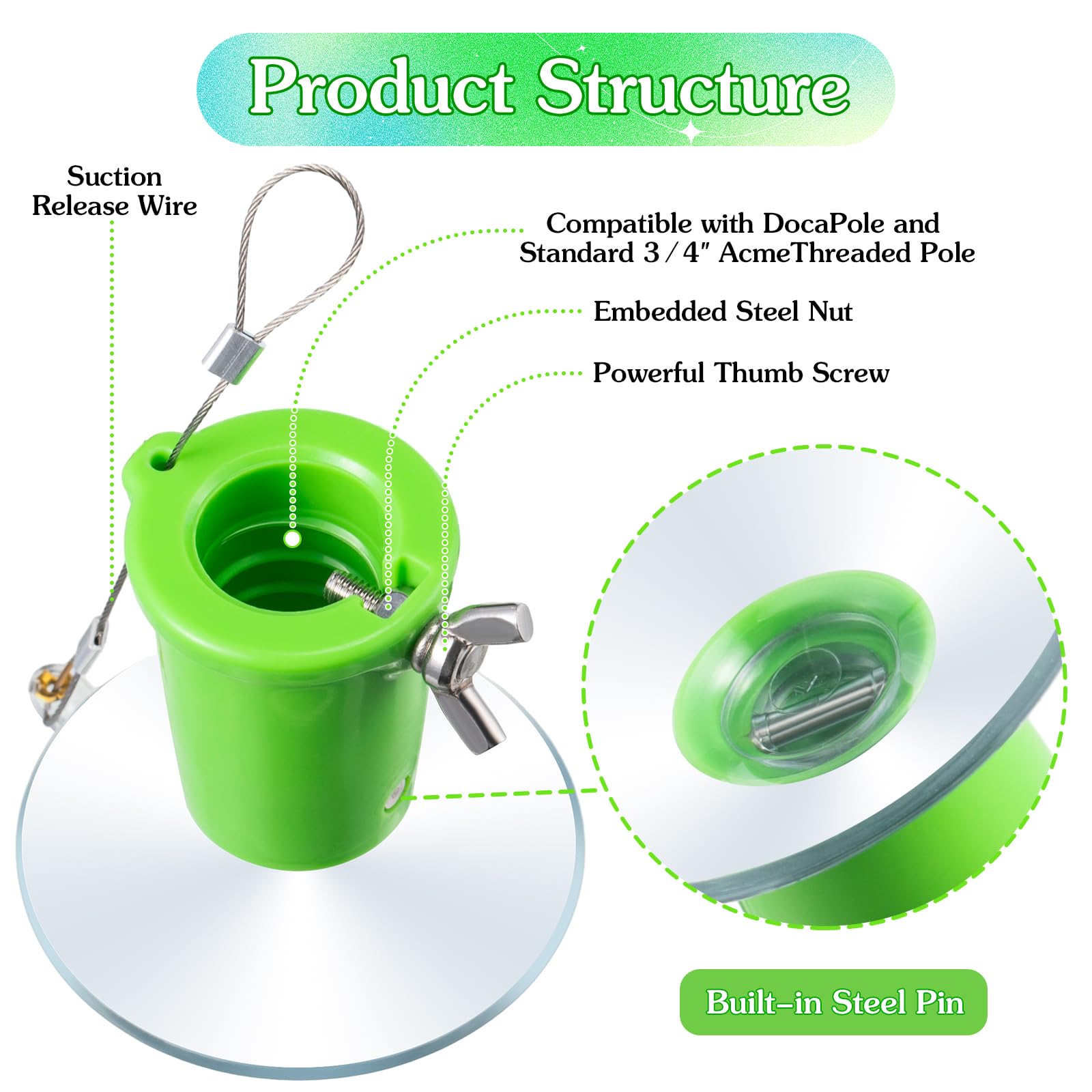 Enhon Suction Cup Light Bulb Changer Kit Without Pole, High Reach Light Bulb Removal Tool For High Ceilings And Recessed Lights