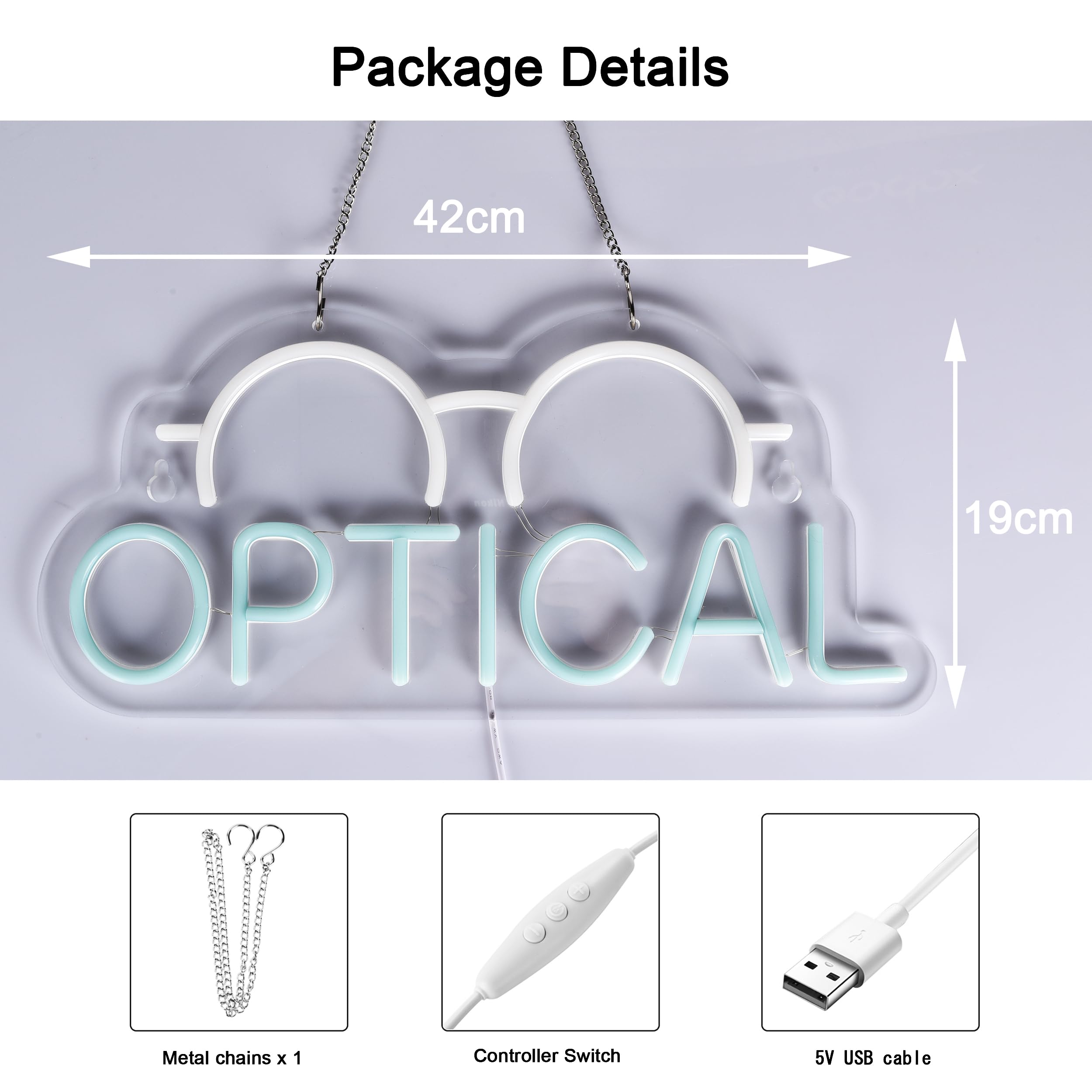 Jomobuty Optical Neon Sign For Wall Decor Led Light Up Sign Eyeglass Store OpticianS Store Eye Exams Optometry Business Signage Grand Opening Gift 16.5 X 7.5