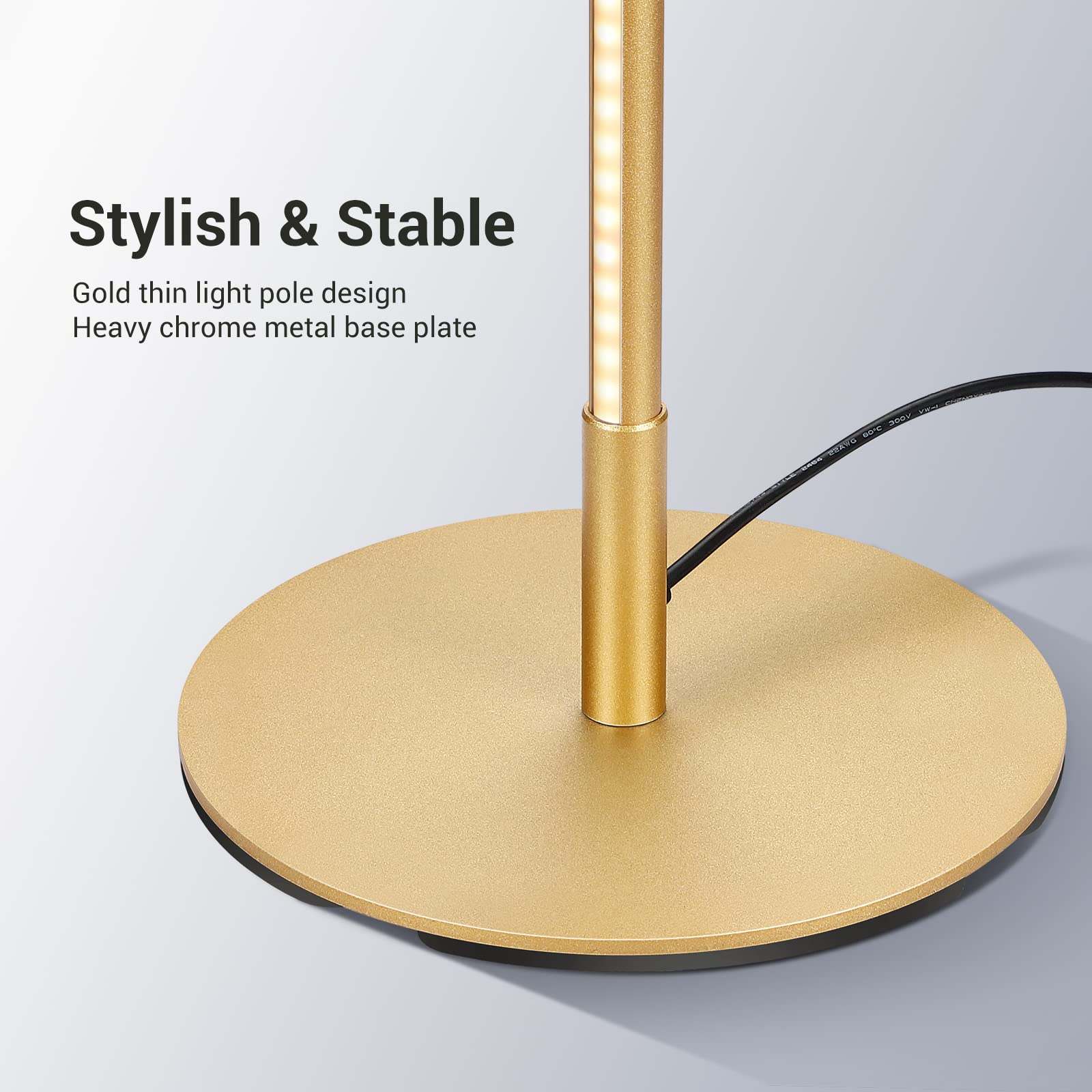 DEWENWILS Modern LED Floor Lamp, 57.5" Minimalist Design, Dimmable, Gold Metal, Perfect for Living Room, Bedroom, Office, 3000K Warm Light