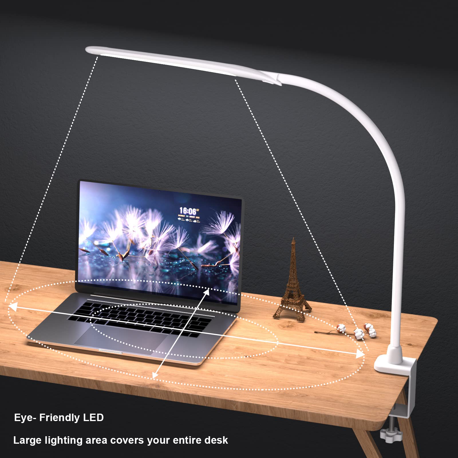 LED Desk Lamp with Clamp,Flexible Gooseneck Clamp Lamp,Dimmable,Touch Control 3 Color Modes,Eye-Care Table Light with Adjustable