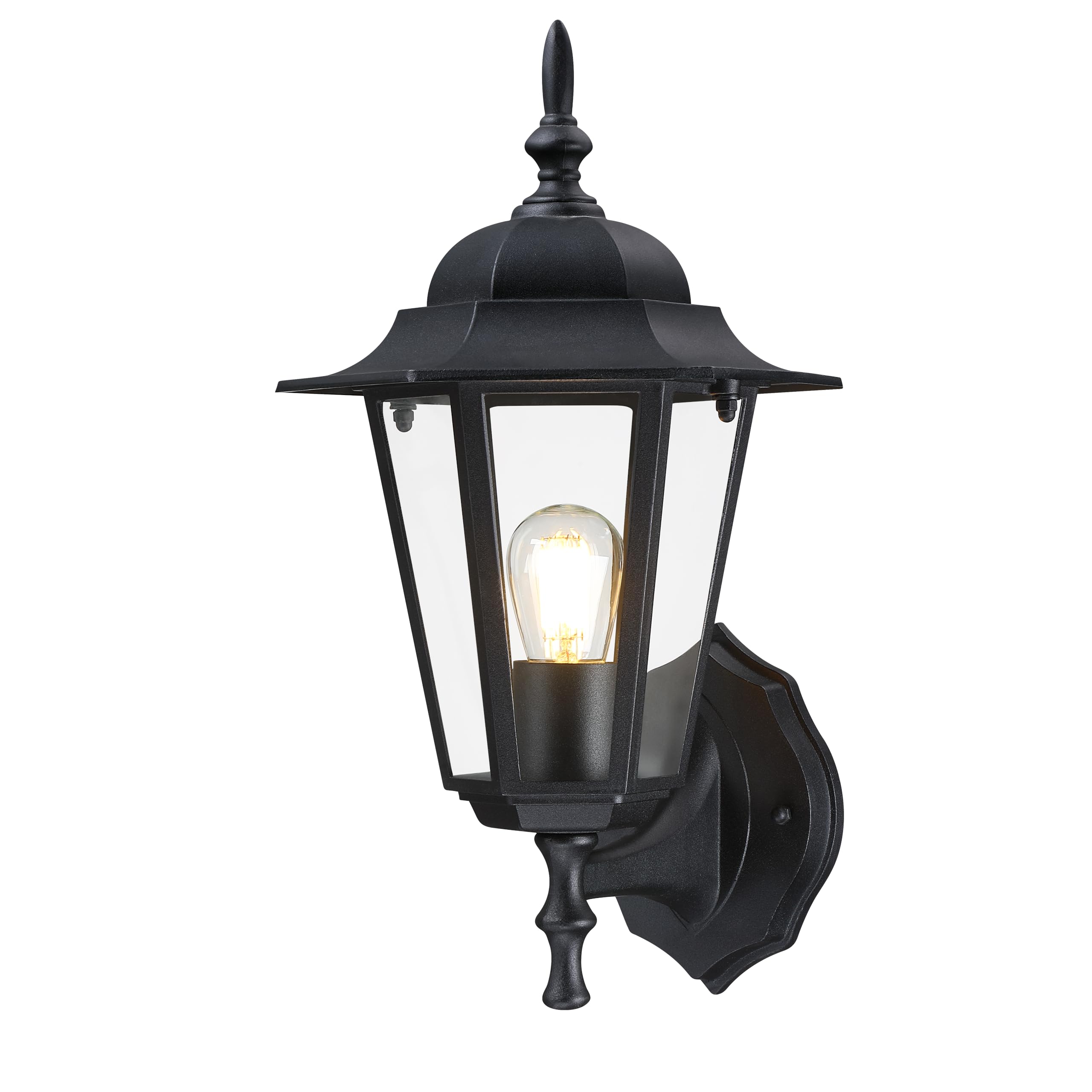 GRUENLICH Outdoor Wall Lantern Sconce, Black, 14 Inch, Aluminum Housing, E26 Base, Model GR-WL003-BK, Waterproof, 1 Pack