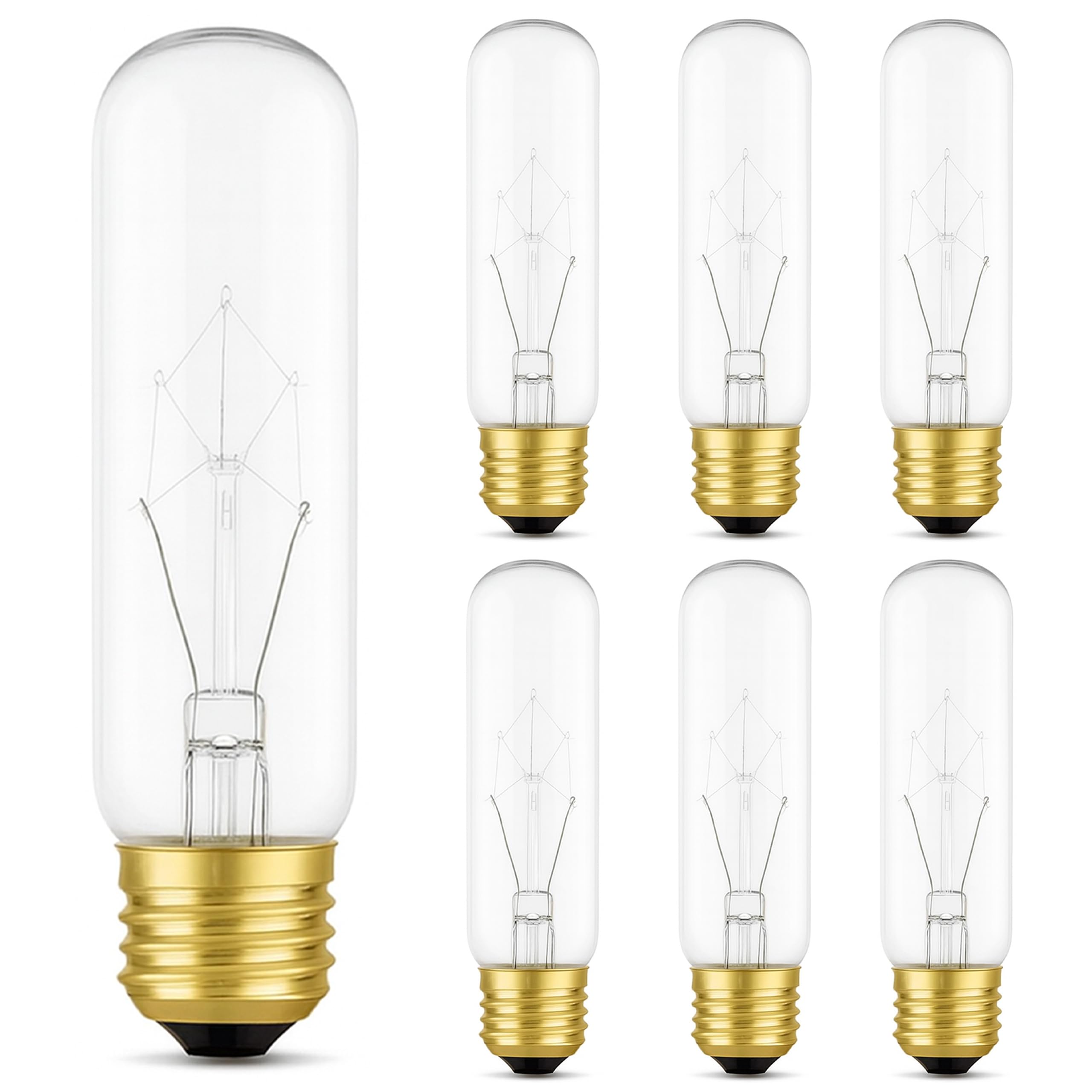 OHLECTRIC 60W Incandescent Light Bulbs (6-Pack) 60 Watt T10 Tubular Bulb, Clear Glass, E26 Medium Base, 120V, Warm White 2700K, 