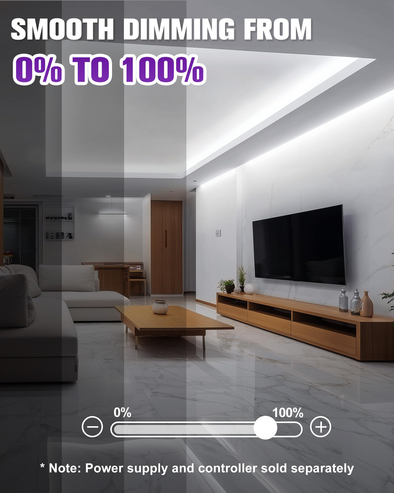 Hitlights White Led Strip Lights 5000K  16.4Ft enhanced 12V Cob Tape Light High Density  2400 Leds  305+ Lm/Ft  Cri 90+  Ip30  Lighting For Kitchen  Cabinets  Ul Listed (Power Source Not Included)