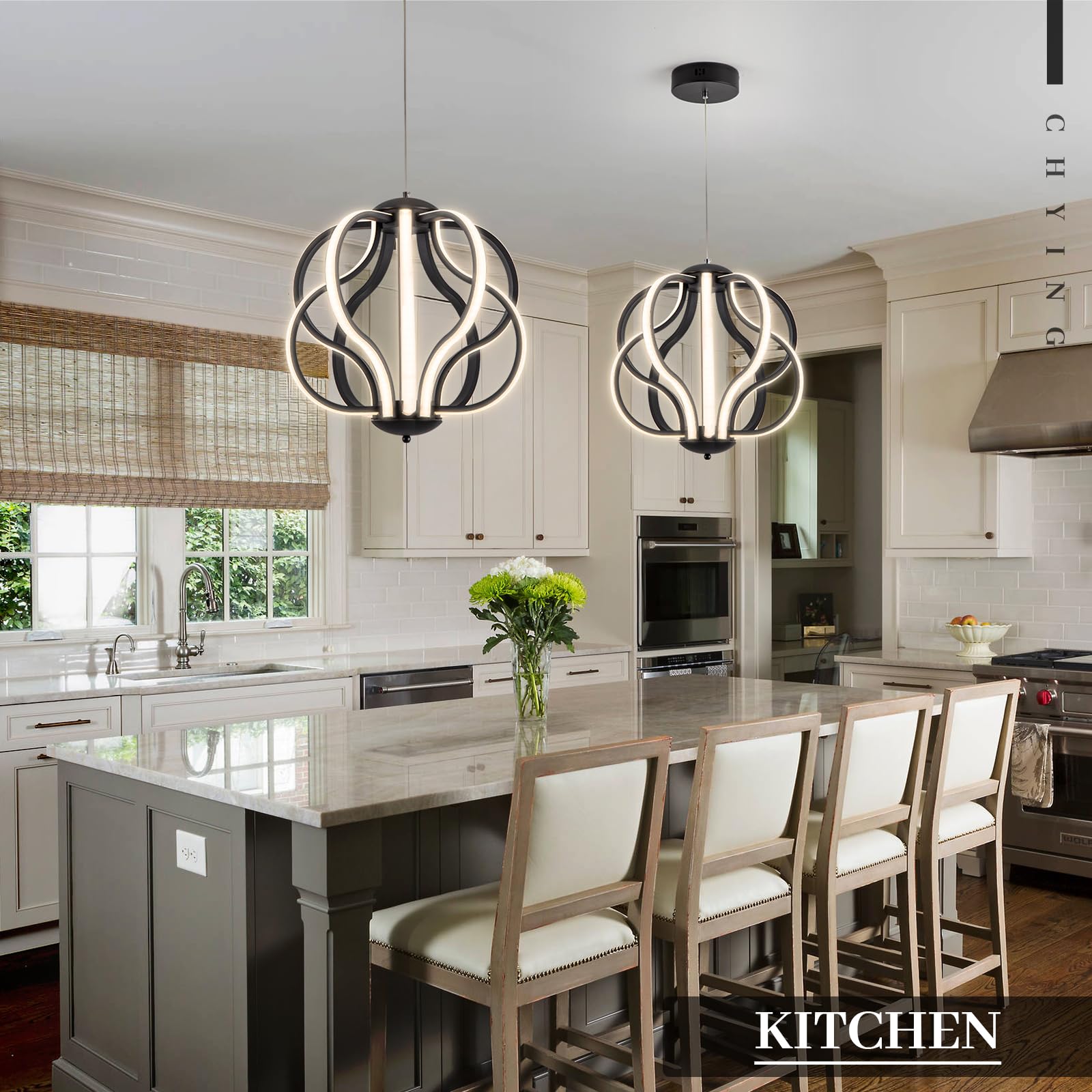 Chying Modern Led Chandelier 10-Light Remote Control Black Chandeliers 3000K-6000K Dimmable Pendant Light For Dining Room Kitche