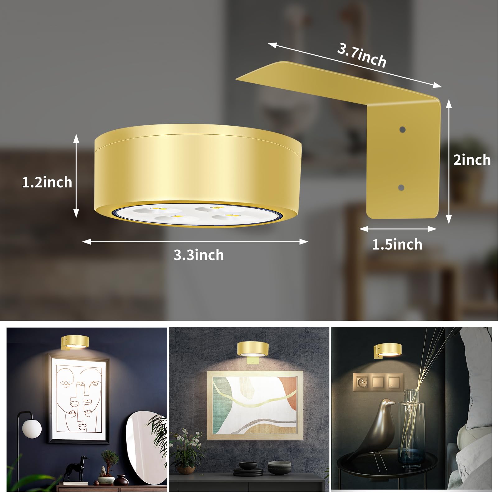 Ttq 4Pcs Magnetic Picture Lights Batteries Operated Painting Light With Telecontrol And Dimmable Timer,Gold Art Display Light Wireless Walls Decor Puck Lights For Picture Frame Artworking Portraits