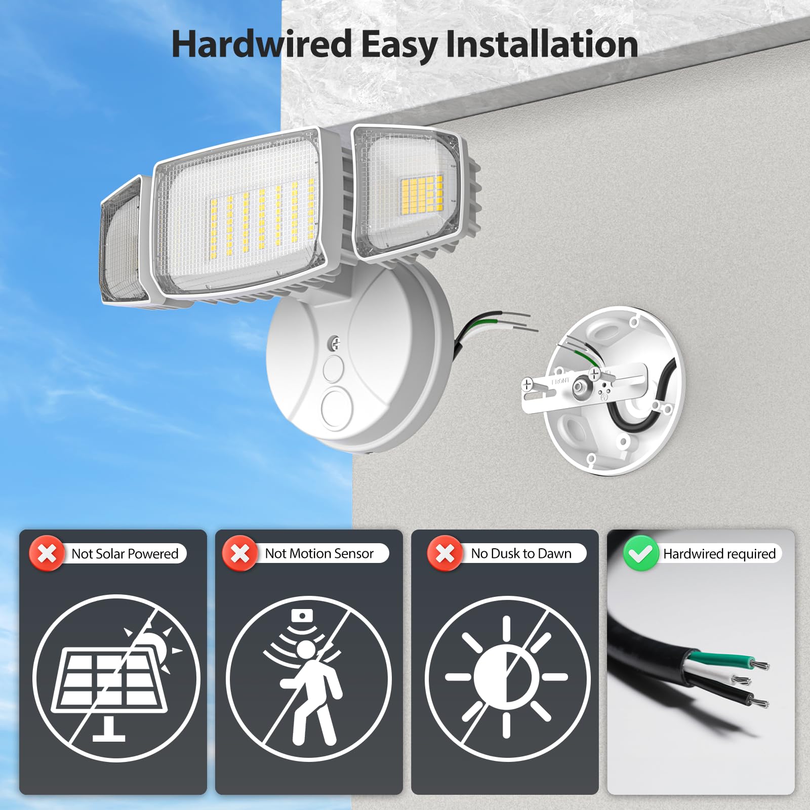 Olafus 55W Led Flood Light, 5500Lm Waterproof Security Light, 3 Adjustable Heads, 6500K, White, Model Bdb50-3