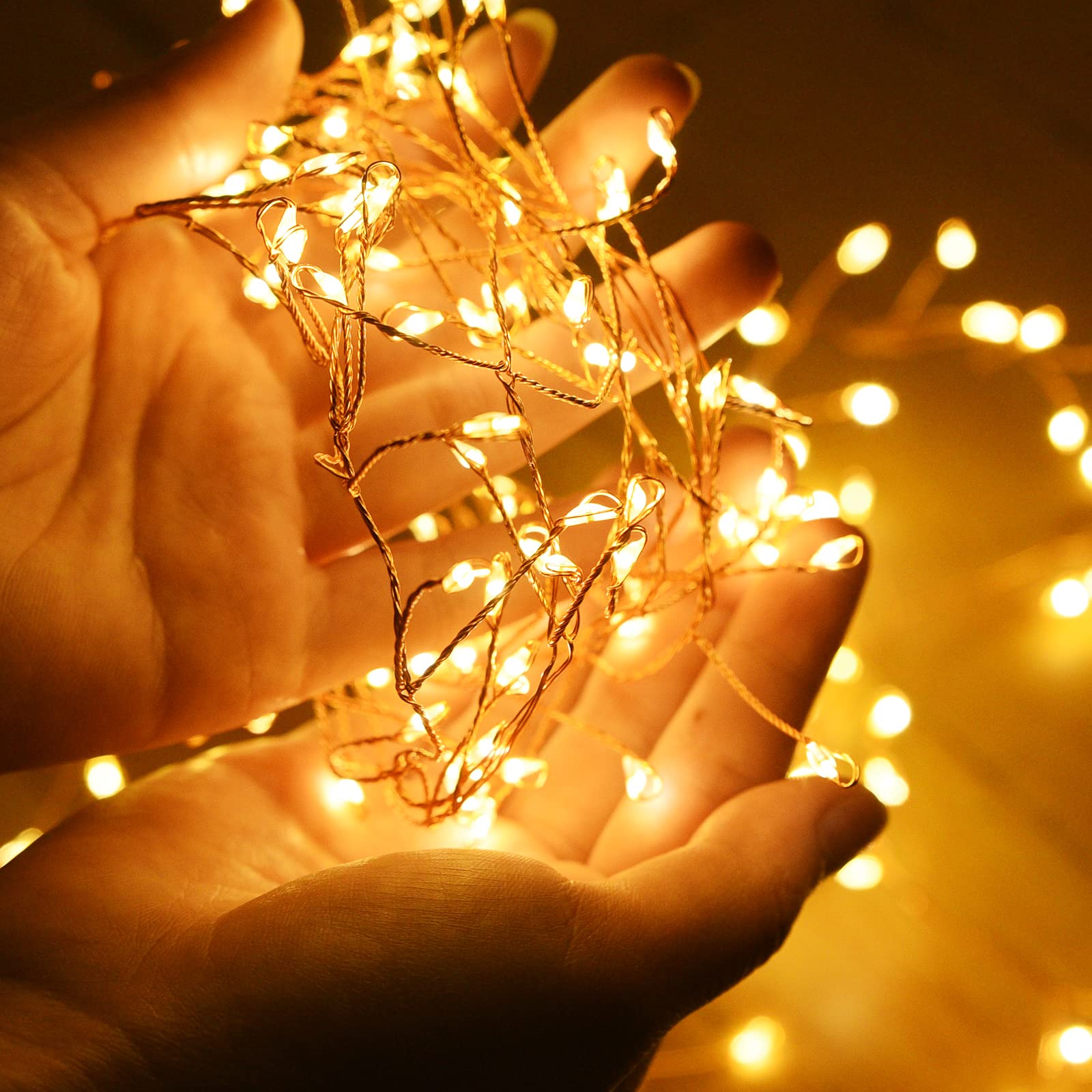 Dailyart 300 LED Fairy Lights, Warm White, 10ft Gold Copper Wire, Waterproof, Remote Control, 8 Modes, Model 300LED-JS