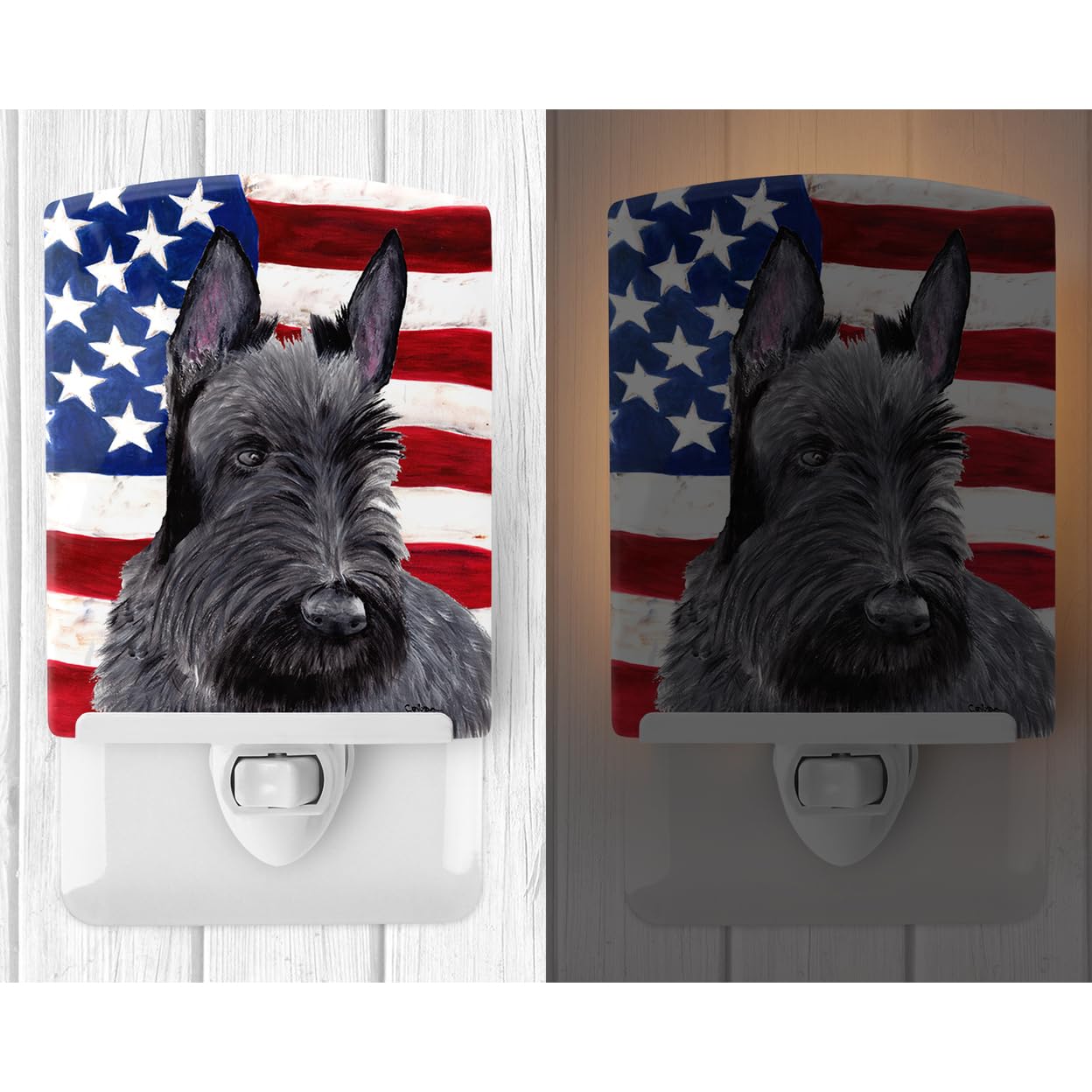 Carolines Treasures Ceramic Night Light, USA Flag, Scottish Terrier, 6x4x3 inches, Model SC9032CNL, Multicolor