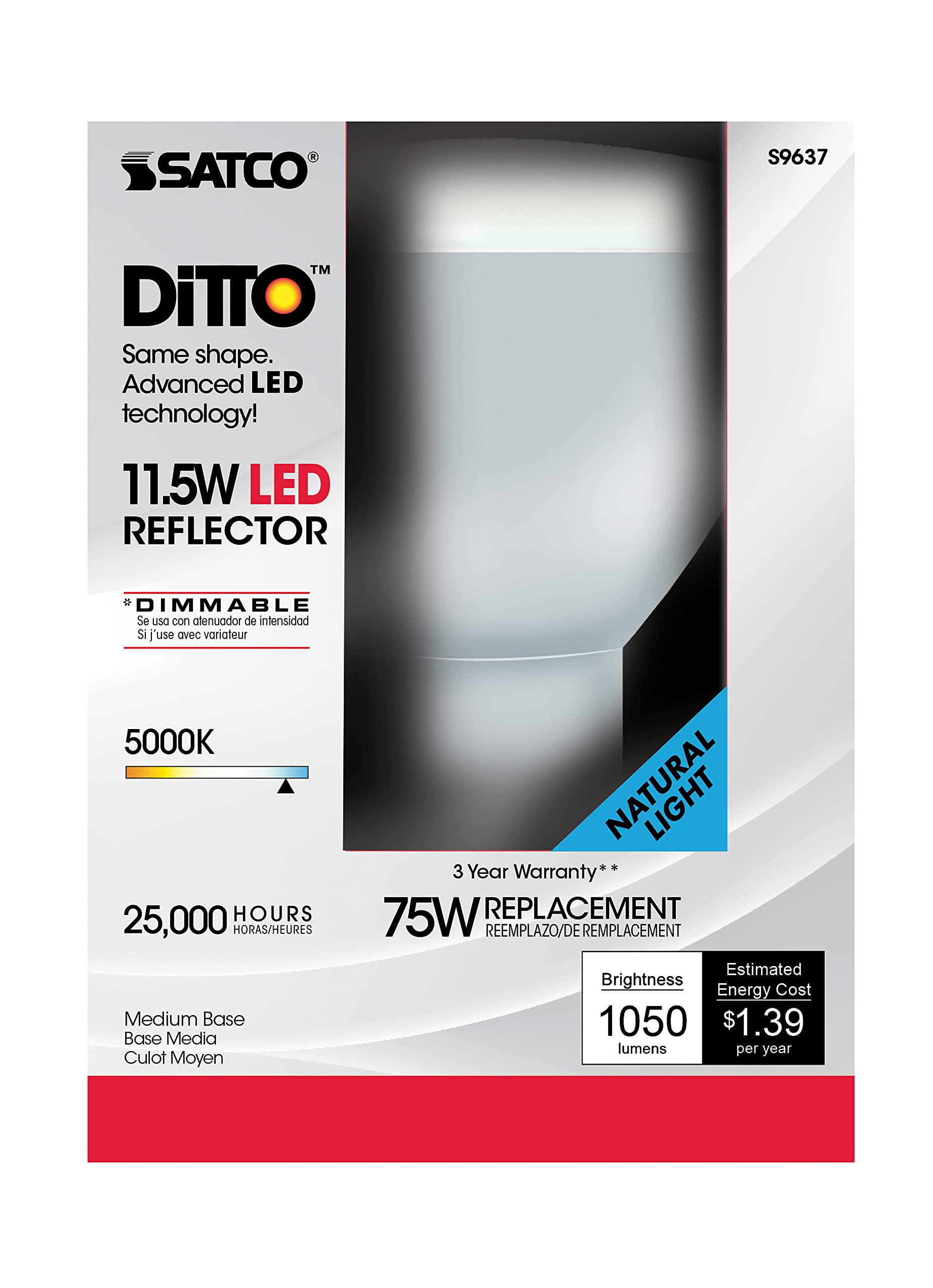 Satco S9637 Medium Light Bulb, Frosted White, 6.44 inches, Glass