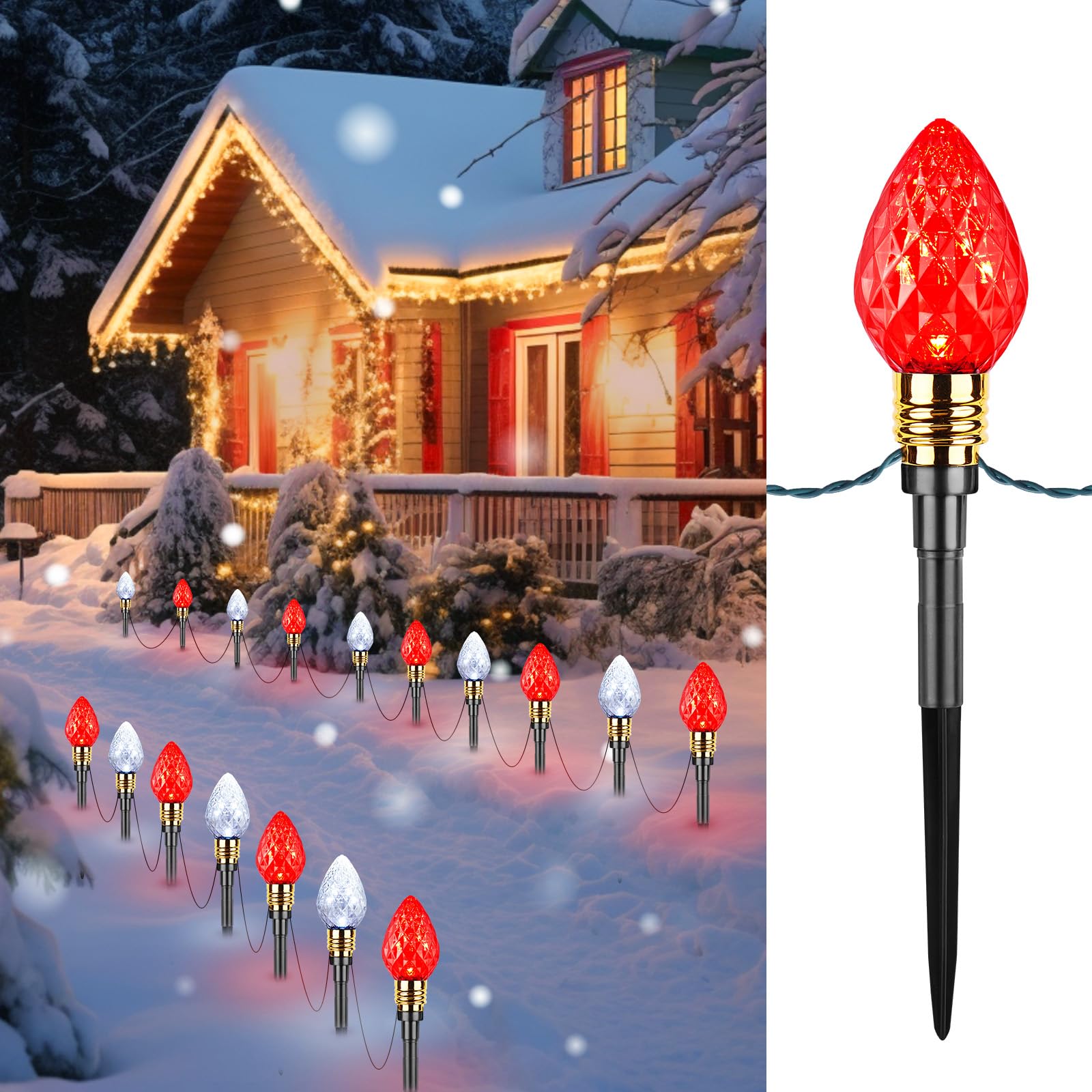Brightown 2 Pack Strawberry C9 Christmas Pathway Lights Outdoor - Total 34.8 Feet 20 LED Christmas Walkway Lights, Christmas Lig