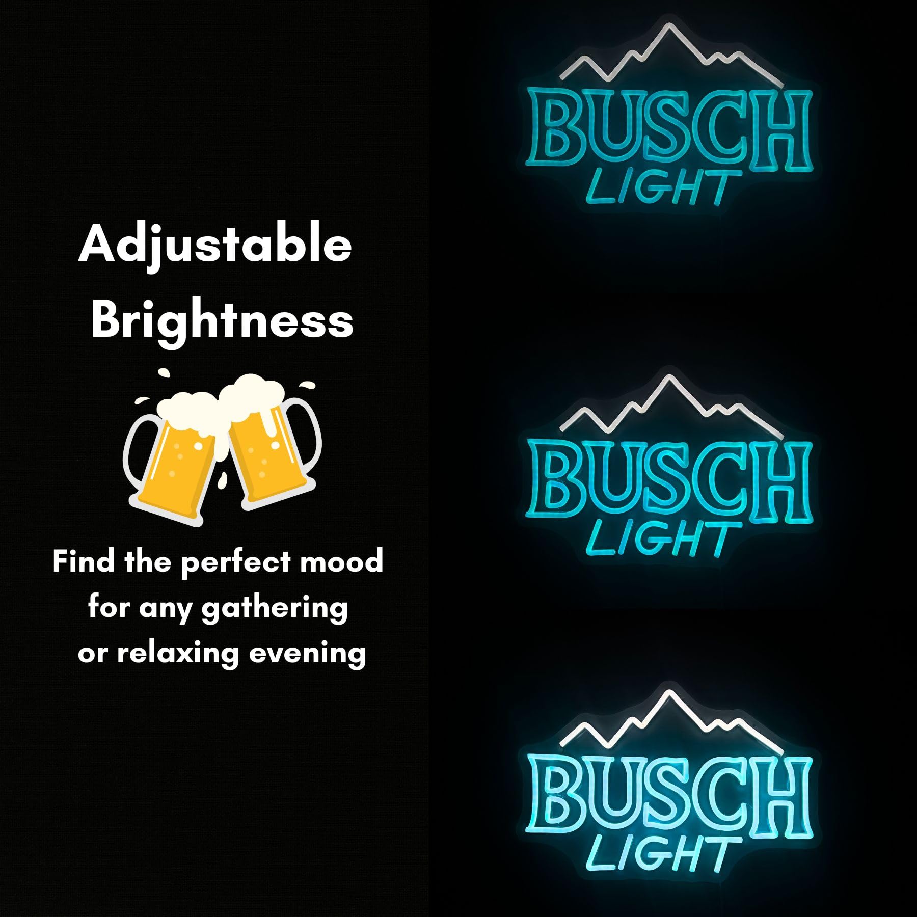 ROKAKU Beer Themed LED Neon Sign - Adjustable Brightness - 16.5" x 12.2" - BUSCH-Light - Ideal for Man Cave, Bar, Pub