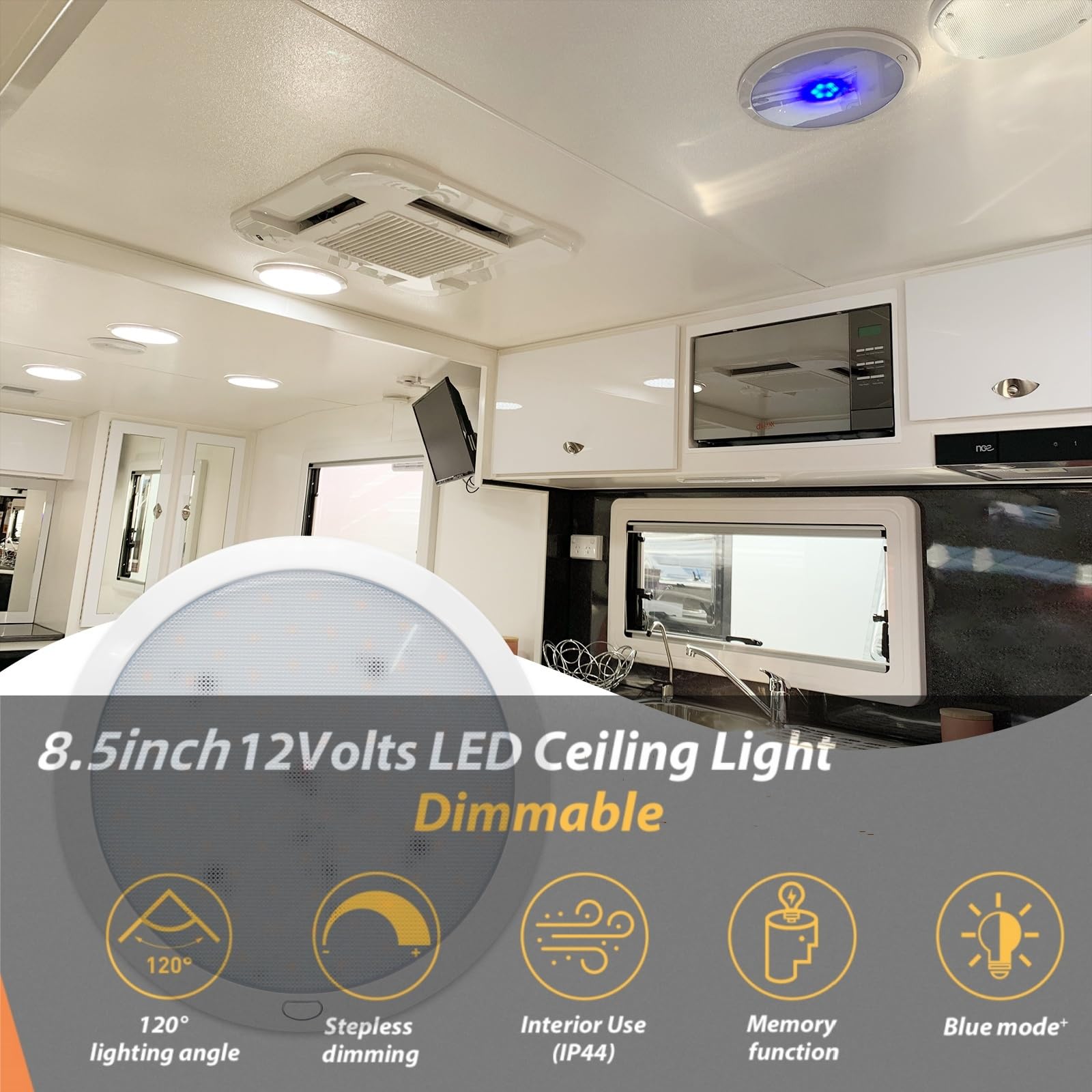 Dream Lighting 12V Ceiling Light For Rv Boat Interior 8.5Inch Led Round Ceiling Mount Light Fixture With Dimmer Switch 3000K Whi