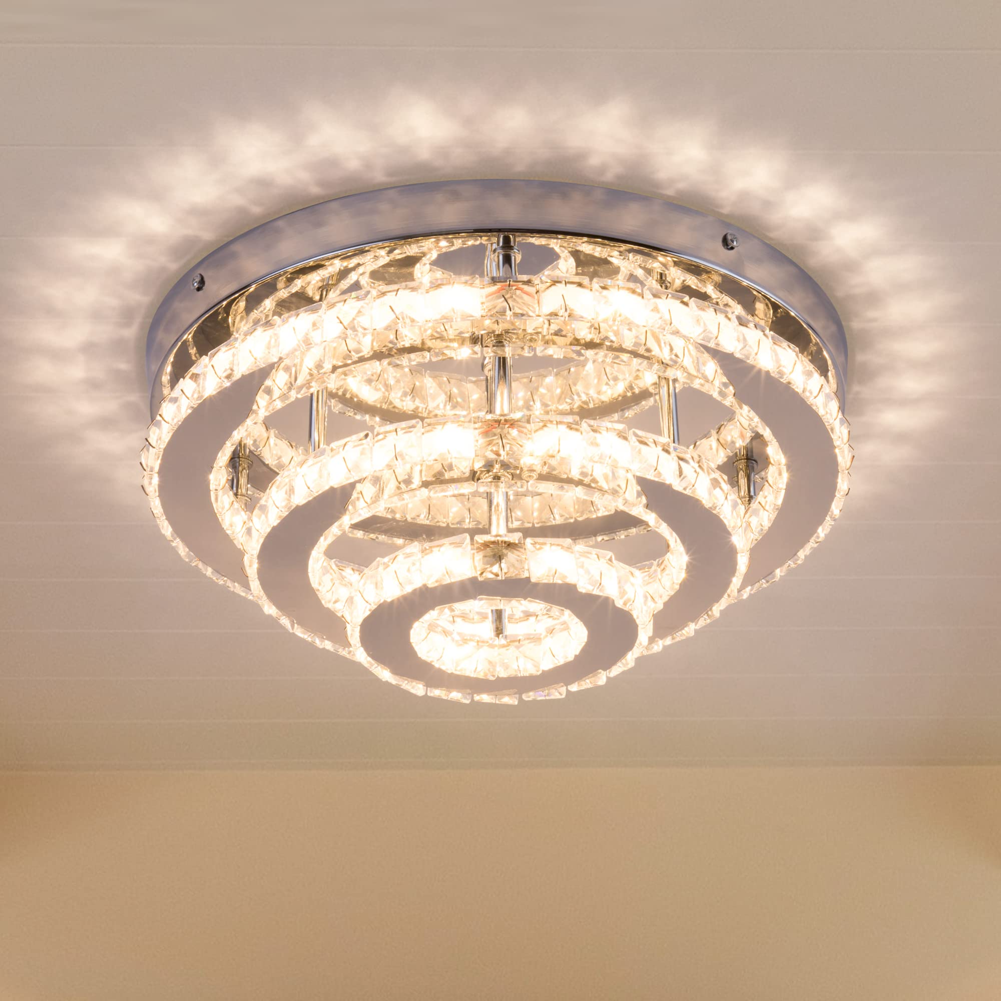 YPQXYHDA Modern Crystal Chandelier Round LED Ceiling Light Flush Mount Crystal Chandeliers for Dining Room Bedrooms Living Room,