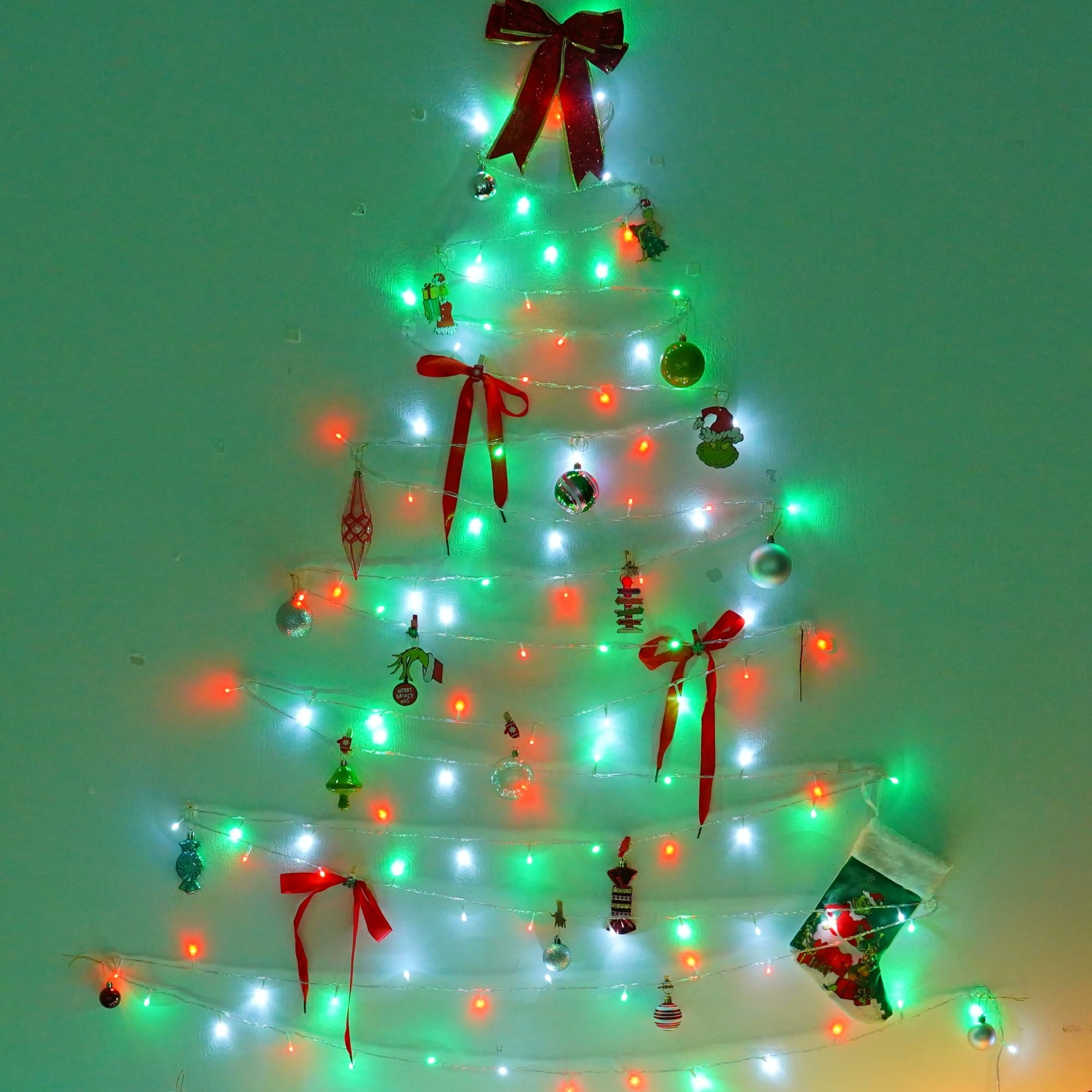 Yeguo 165Ft 500 Led Christmas Lights Outdoor Waterproof  Clear Wire String Lights Indoor Plug In  8 Modes Clear Wire Twinkle Tree Light For Xmas Party Garden(Red White And Green)