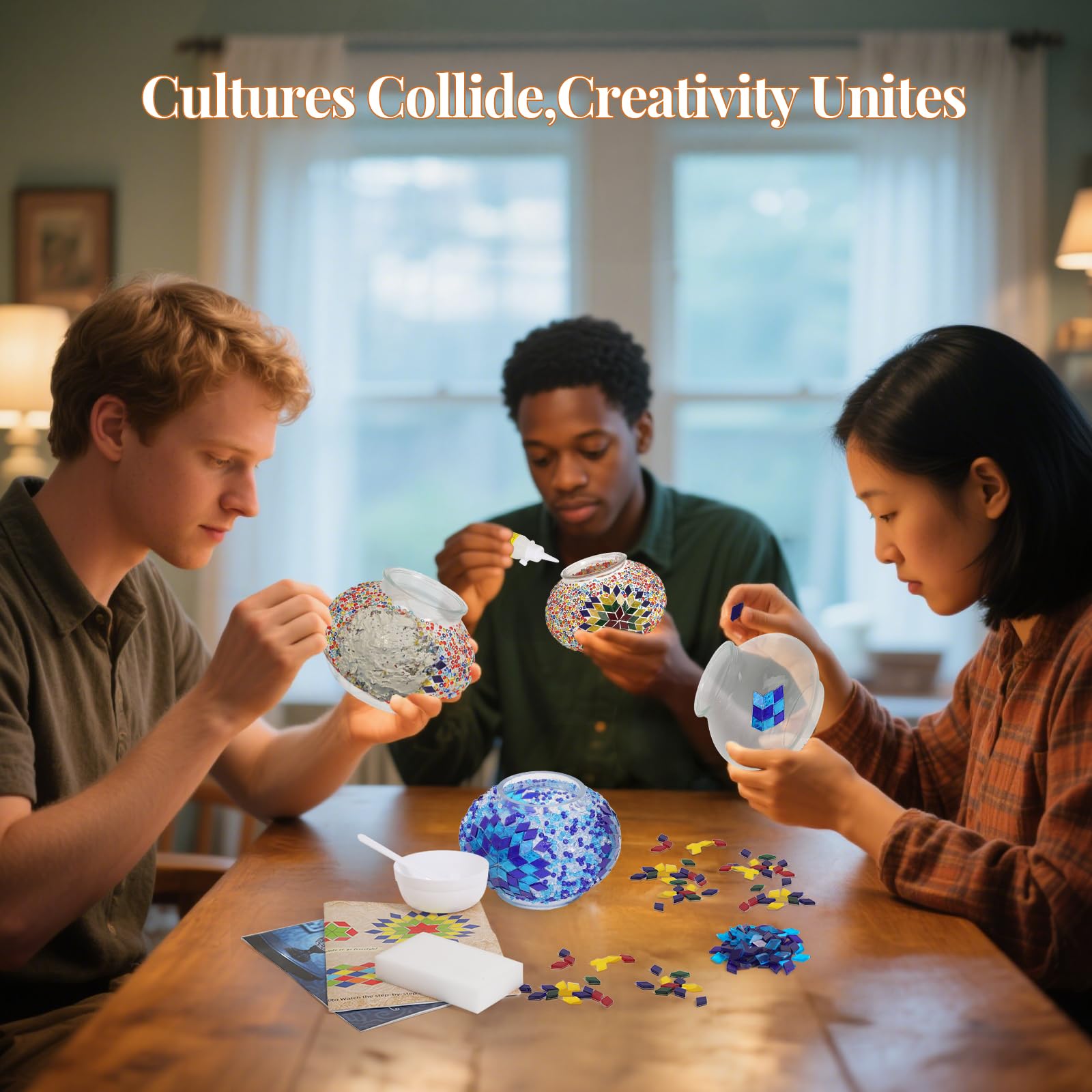 Bohmr Diy Turkish Mosaic Lamp Kit  Swan-Neck Stained Glass Lamp Making Kit- Easy Fun No Experience Needed  Mosaic Art & Craft Project Kits For mature-themeds & Teens  Make Your Own Table Lamp Blue