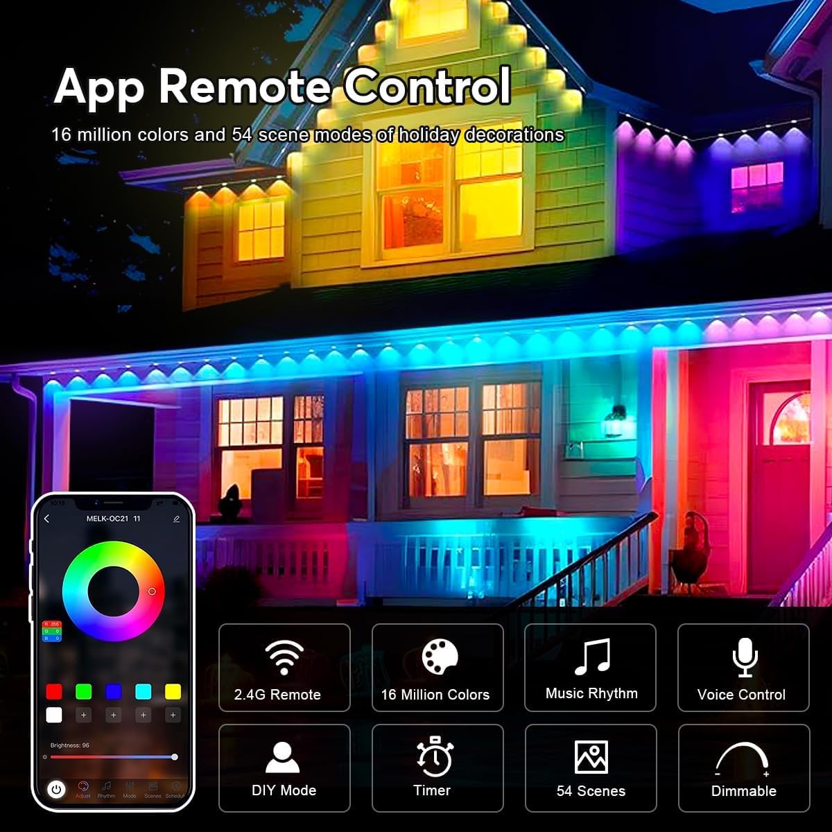 Rathun Permanent Outdoor Led Lights 50Ft - 30 Leds Smart Rgb+Ic With 72 Scene Modes, Triangle Optics & Ip68 Waterproof (-20C To