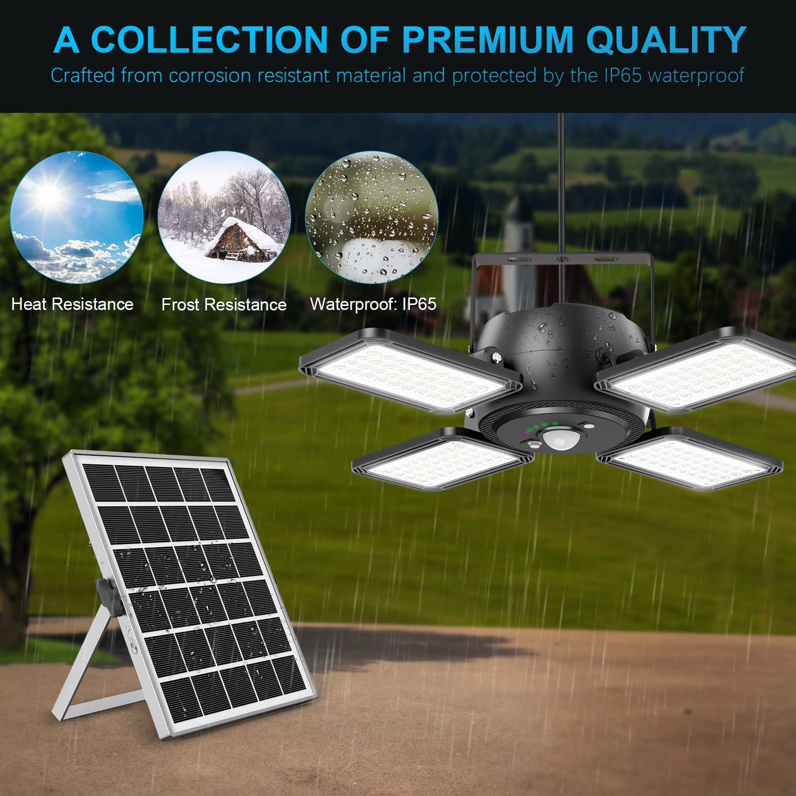 Solar Pendant Light Outdoor Indoor Solar Powered Motion Sensor Shed Light,144Led 1200Lm Daytime Work Light With 5 Lighting Modes