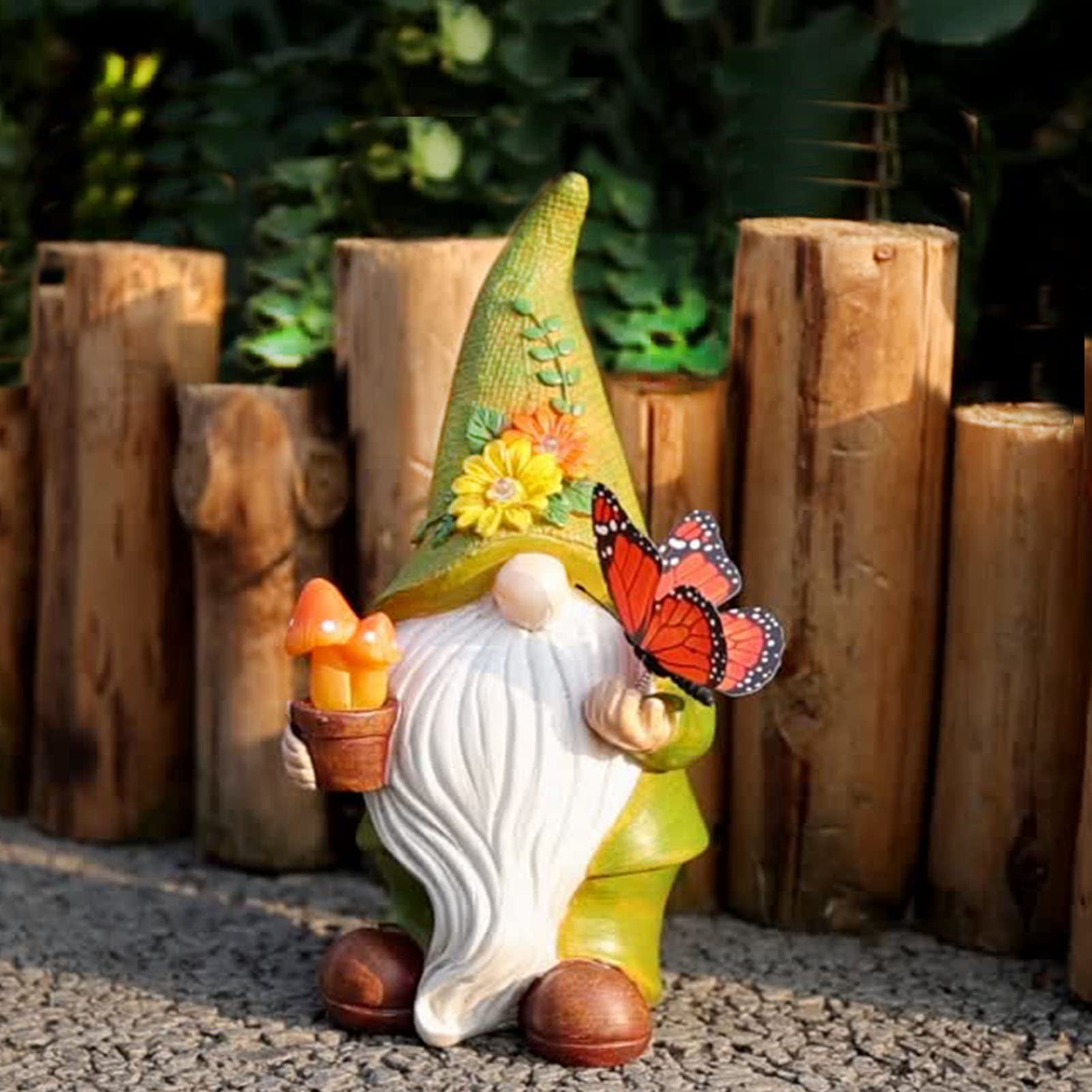 Foreby Garden Gnomes Outdoor Garden Decor-Resin Gnome With Solar Outdoor Lights Decorative Mushroom And Vivid Butterfly Spring Gnomes Decorations For Yard Decor,Gardening Gifts For Women