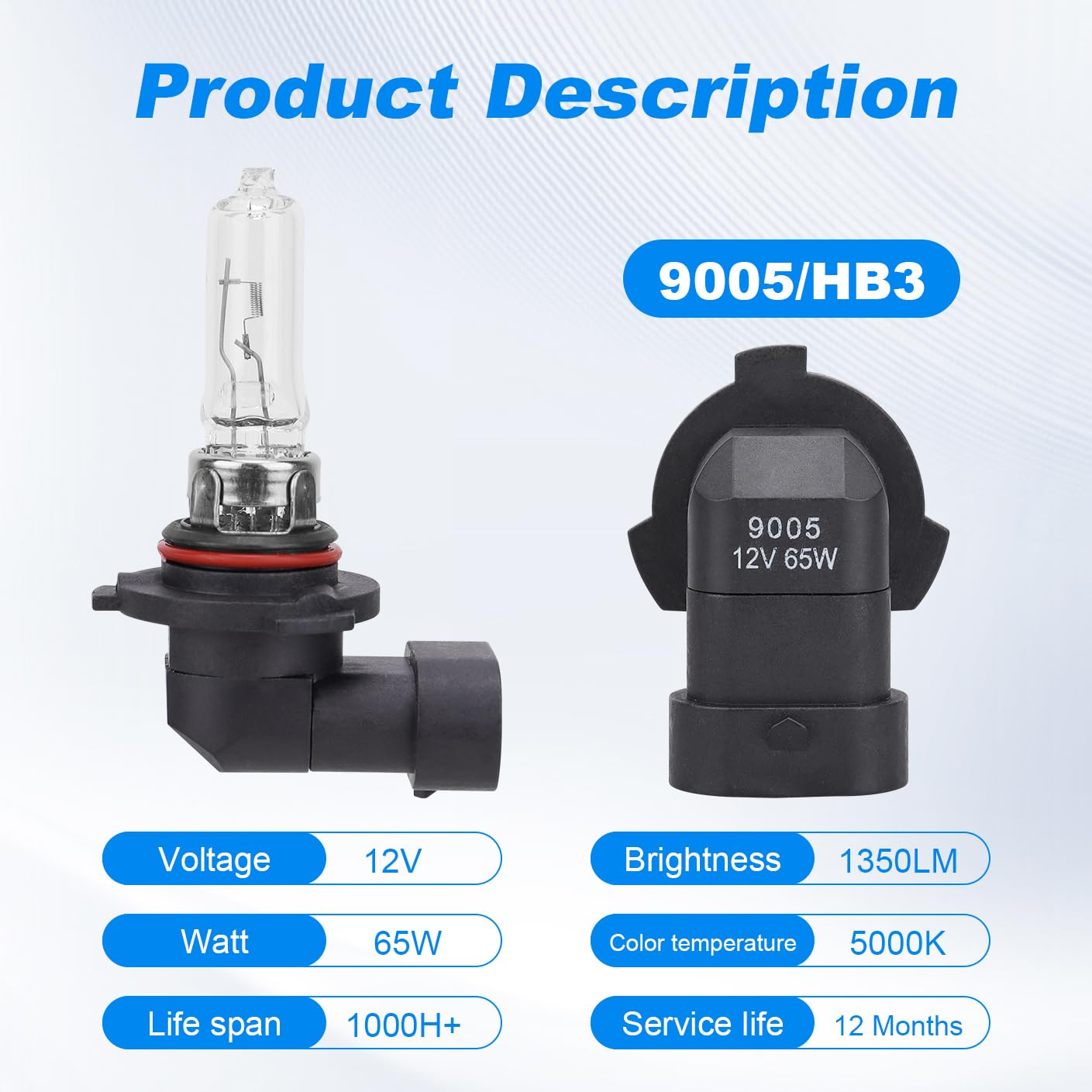Safego 9005 HB3 Halogen Headlight Bulb, 2 PCS, 12V 60W, 5000K, Low High Beam, Auto Car Light Bulbs