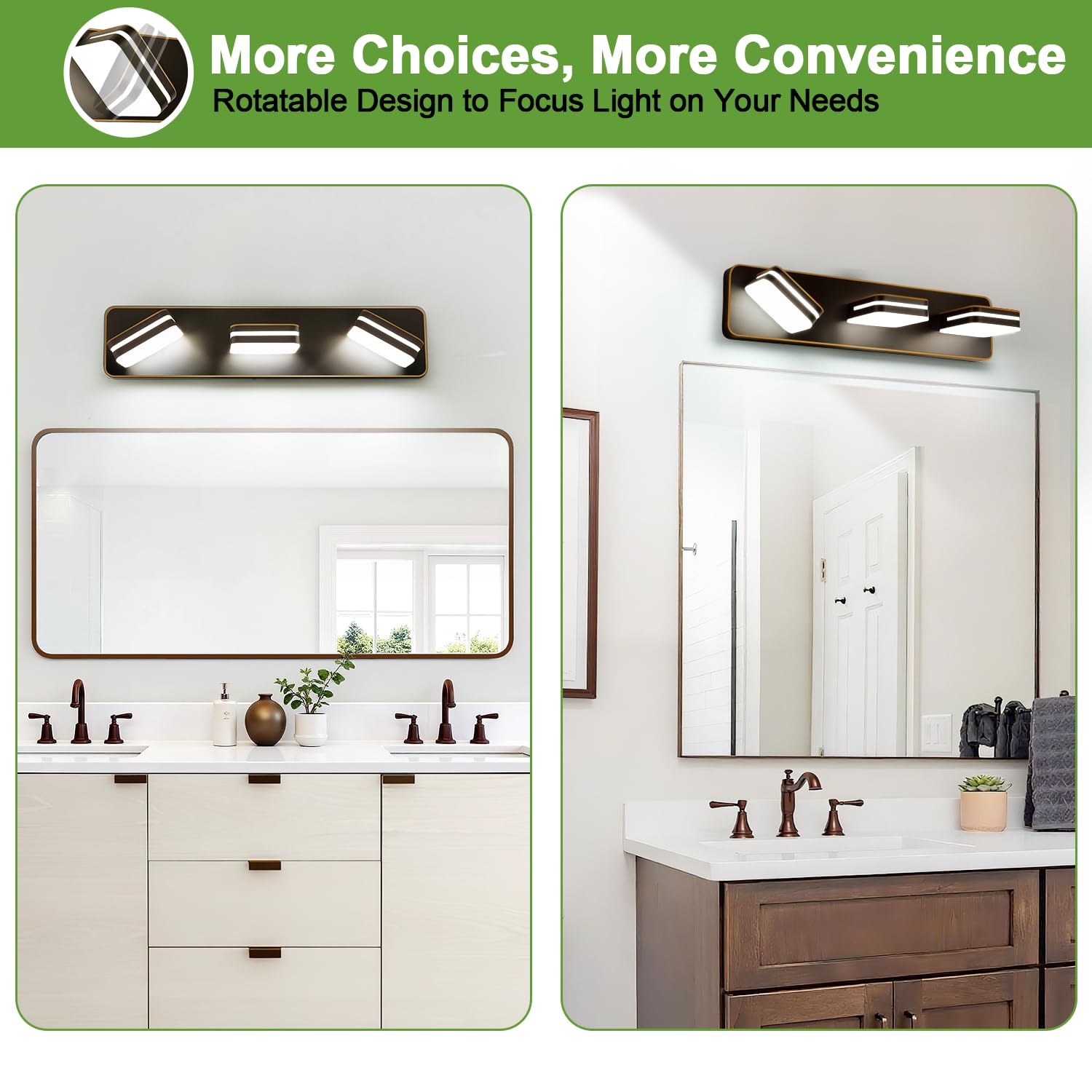 1300Lm Led Modern Bathroom Vanity Light Fixtures  360?Rotate Acrylic Brown And Gold Vanity Lights For Bathroom  Modern Wall Lighting Fixtures Over Mirror Kitchen Living (Natural White Light 5000K)